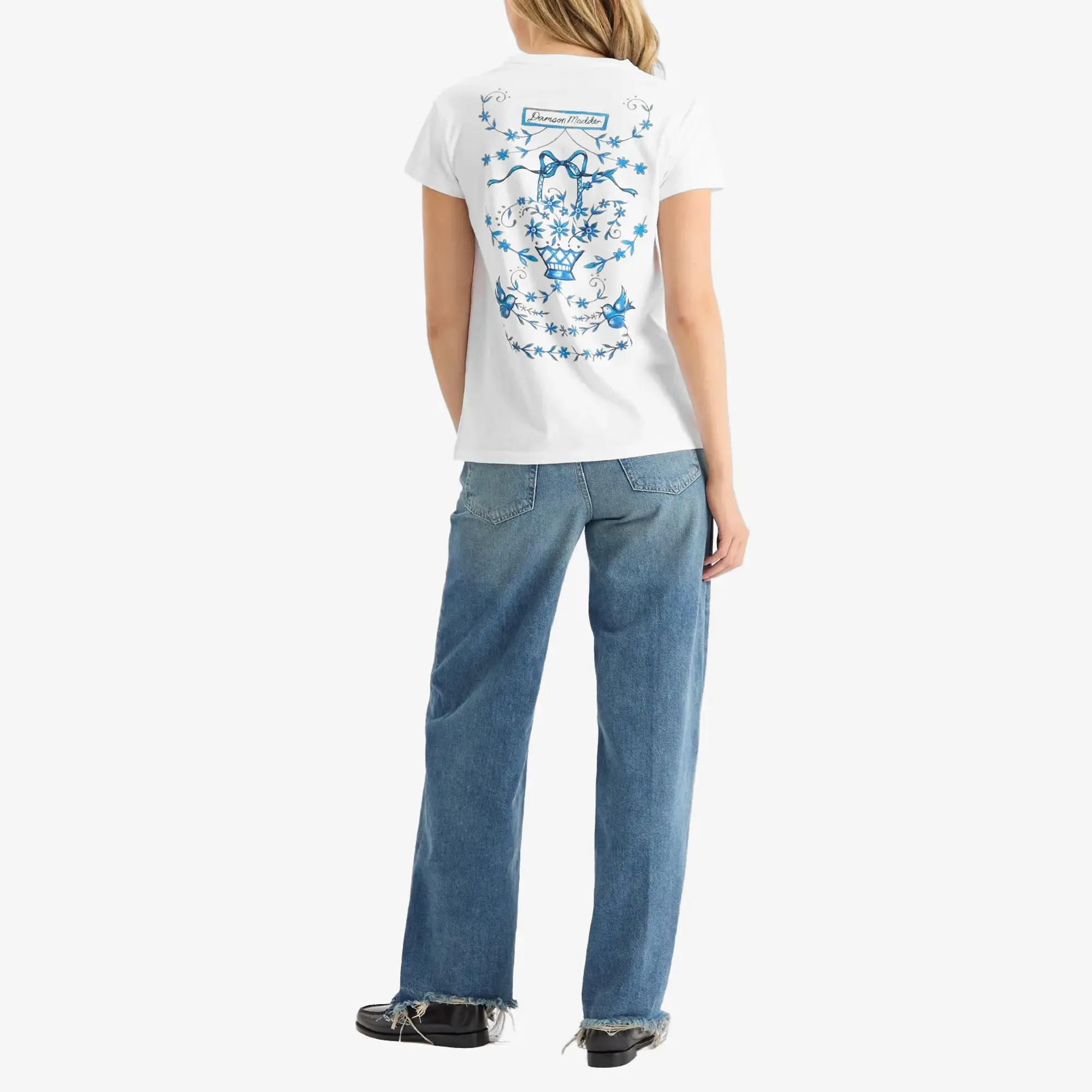Damson Madder Women's Flower Basket Shrunken T-Shirt White