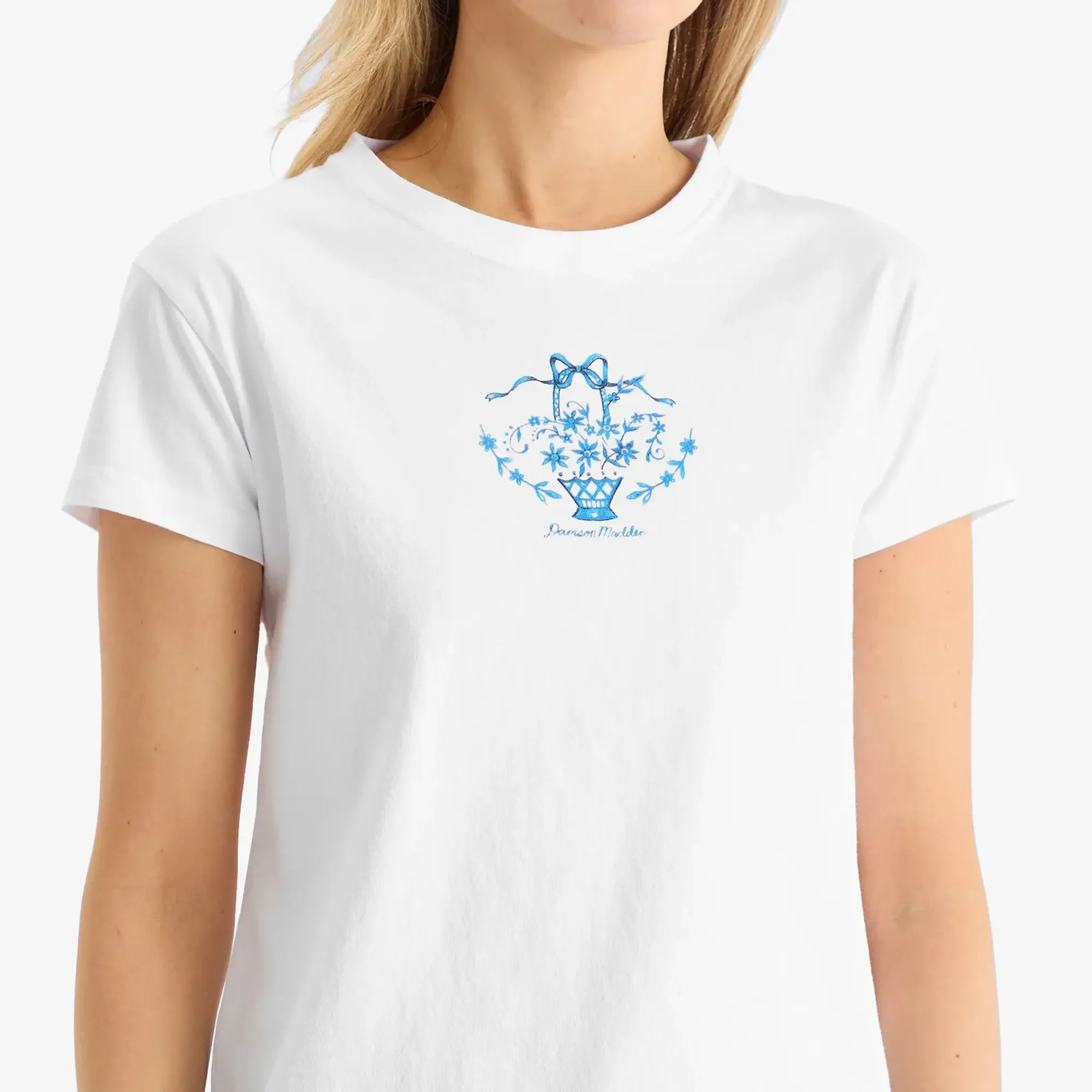 Damson Madder Women's Flower Basket Shrunken T-Shirt White