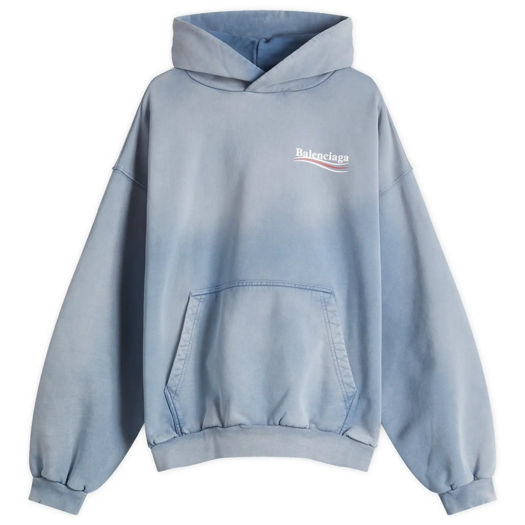 Balenciaga Men's Campaign Medium Fit Hoodie Faded Blue/White/Red