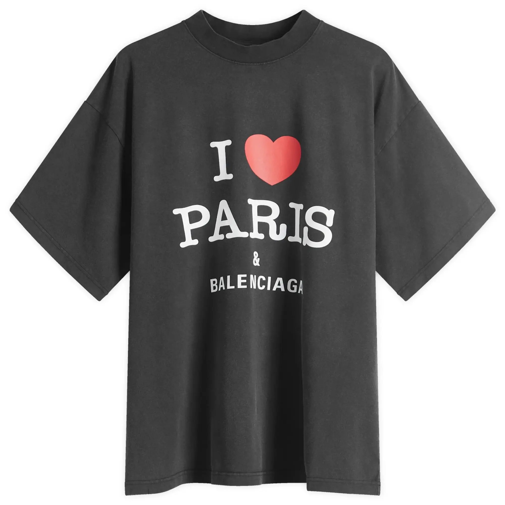 Balenciaga Men's I Heart Paris Medium Fit Faded Wash T-Shirt Faded Washed Black