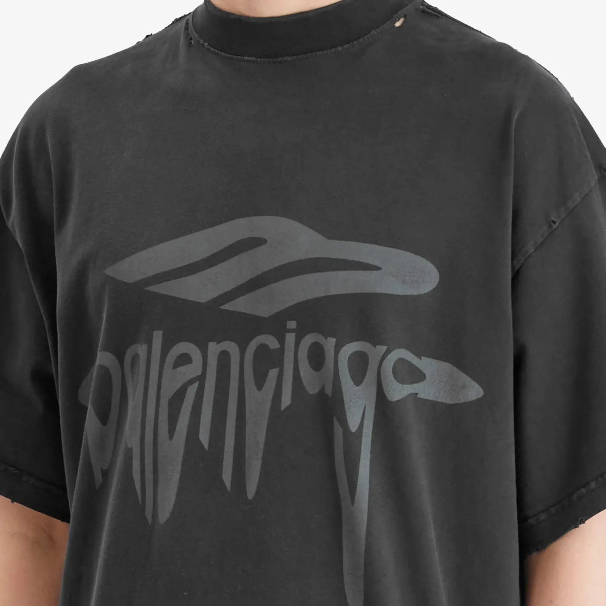 Balenciaga Men's Wavy Logo Oversized T-Shirt Faded Wash Black/Anthracite