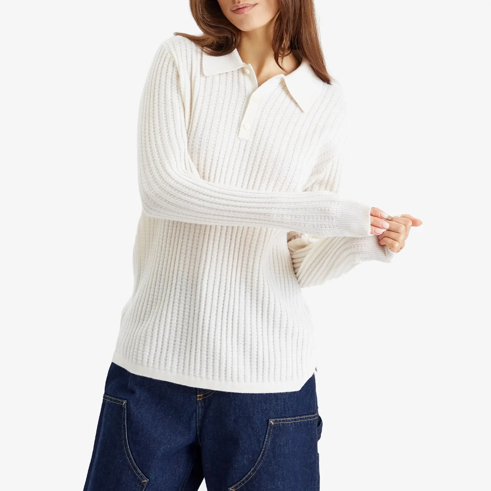 GUEST IN RESIDENCE Women's Theo Waffle Polo In Cashmere Cream