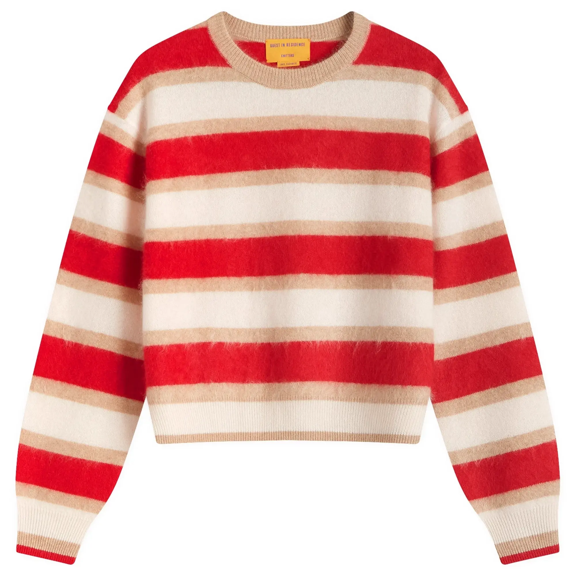 GUEST IN RESIDENCE Women's Grizzly Stripe Crew In Cashmere True Red Combo