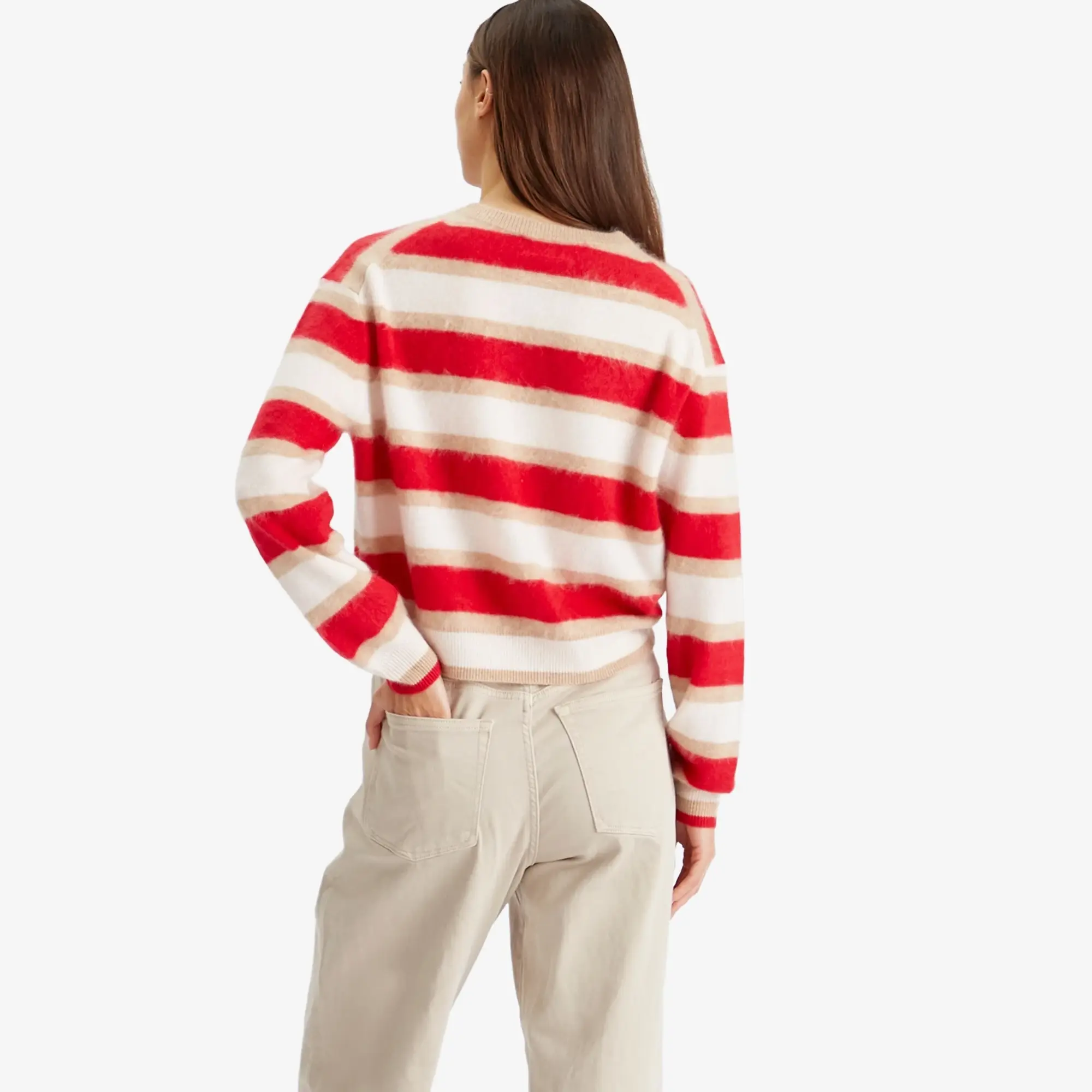 GUEST IN RESIDENCE Women's Grizzly Stripe Crew In Cashmere True Red Combo