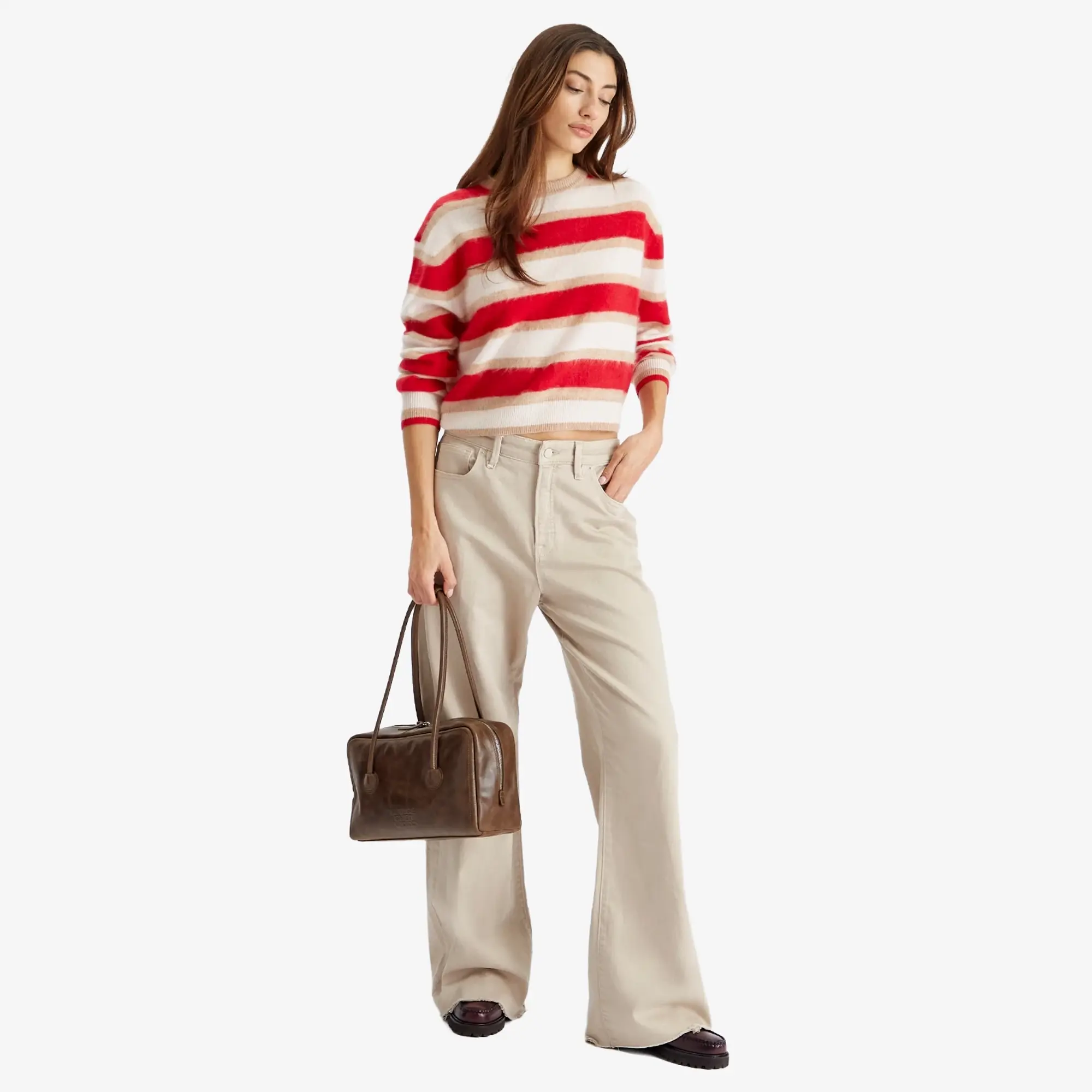 GUEST IN RESIDENCE Women's Grizzly Stripe Crew In Cashmere True Red Combo