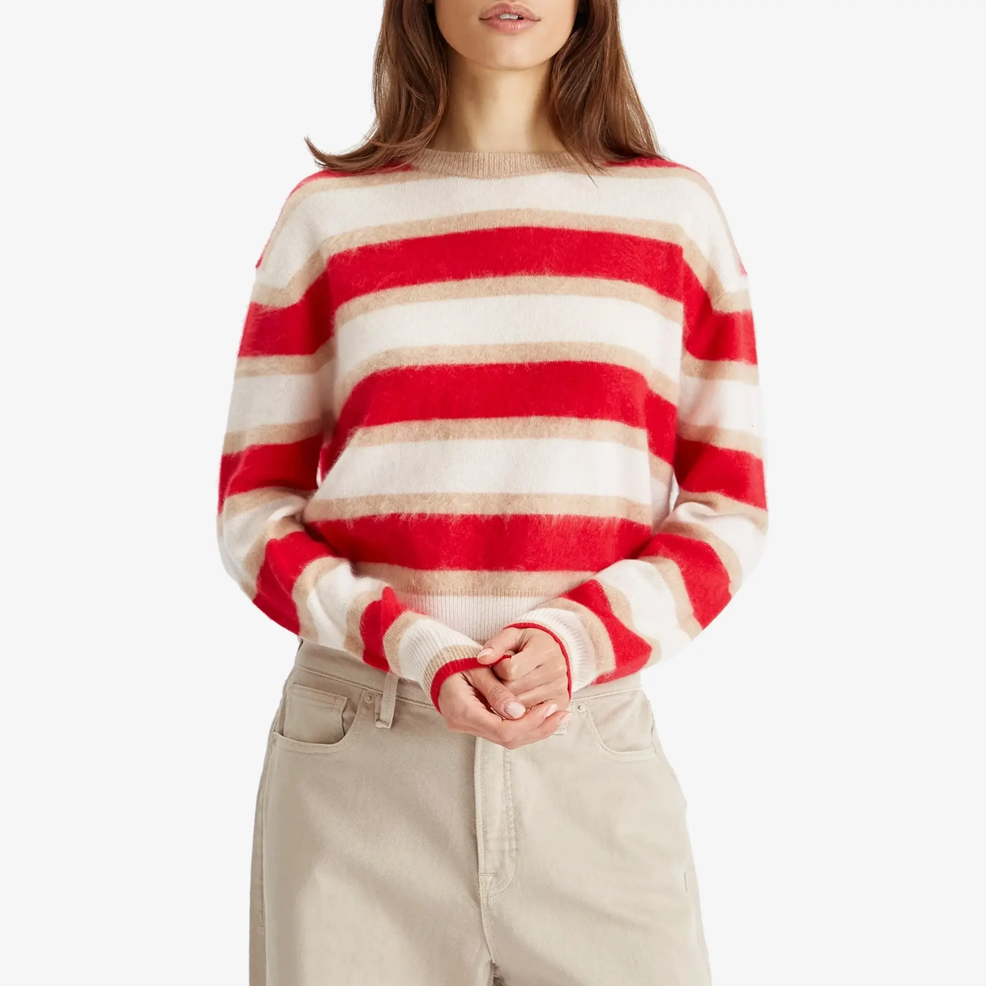 GUEST IN RESIDENCE Women's Grizzly Stripe Crew In Cashmere True Red Combo