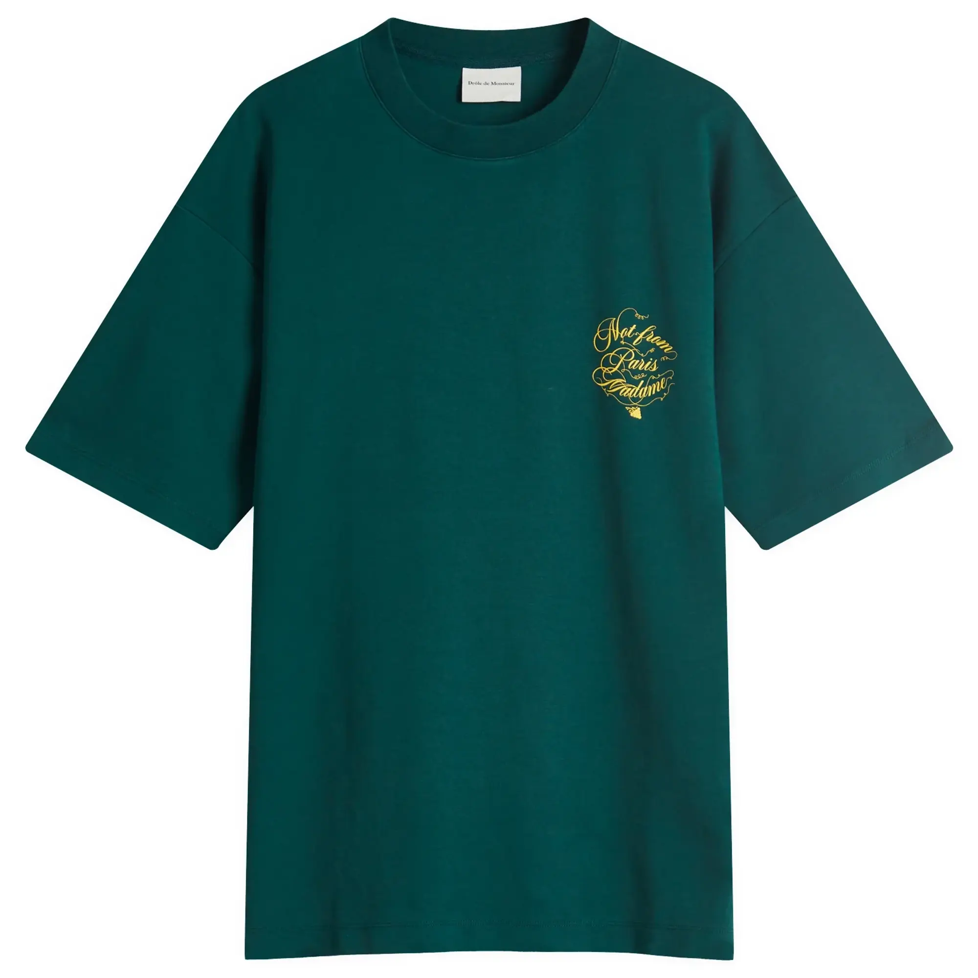 Drôle de Monsieur Men's Not From Paris Madame Caligraphy T-Shirt Dark Green