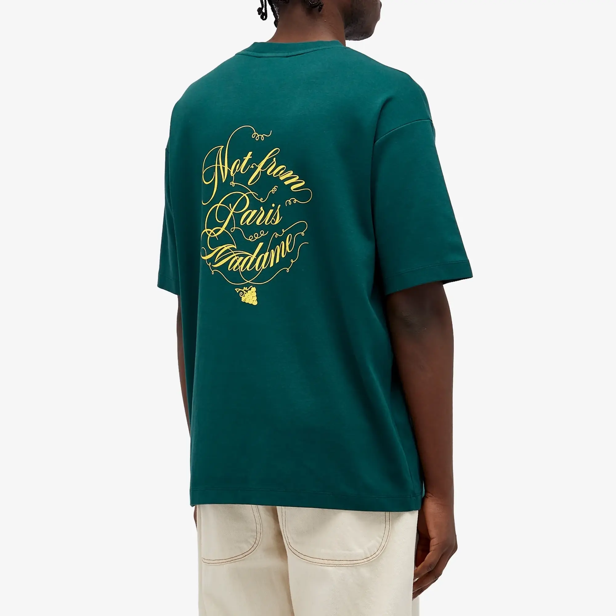 Drôle de Monsieur Men's Not From Paris Madame Caligraphy T-Shirt Dark Green