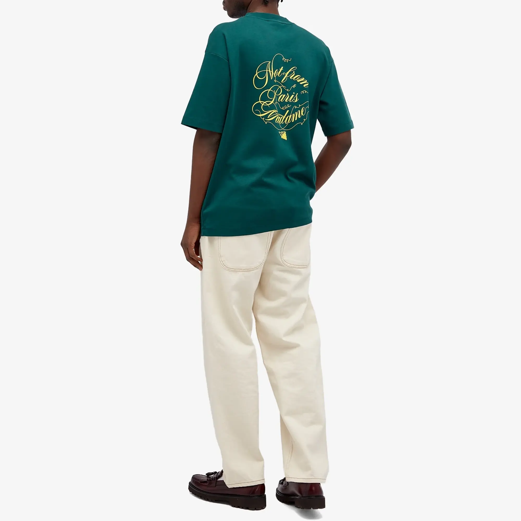 Drôle de Monsieur Men's Not From Paris Madame Caligraphy T-Shirt Dark Green
