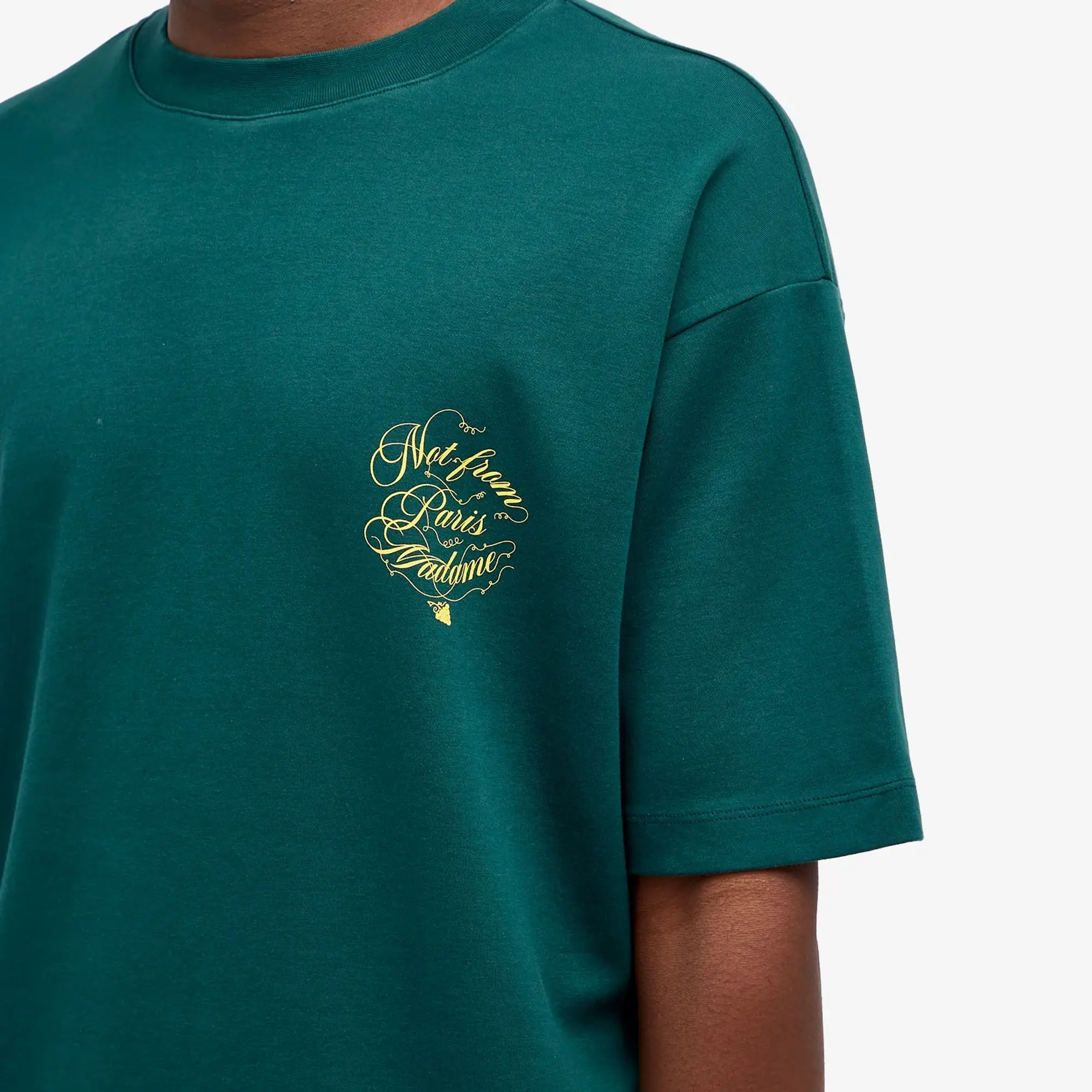 Drôle de Monsieur Men's Not From Paris Madame Caligraphy T-Shirt Dark Green