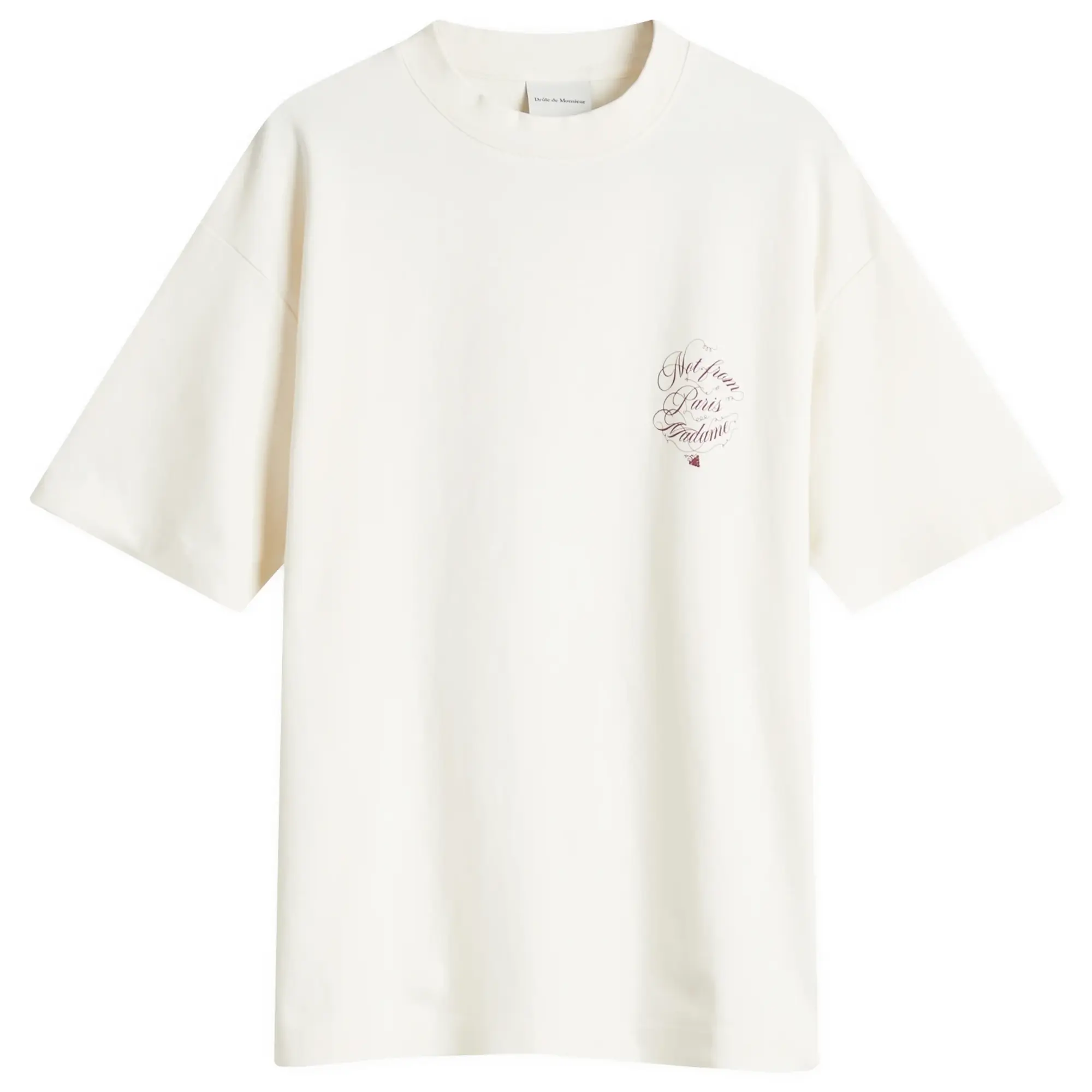 Drôle de Monsieur Men's Not From Paris Madame Caligraphy T-Shirt Cream