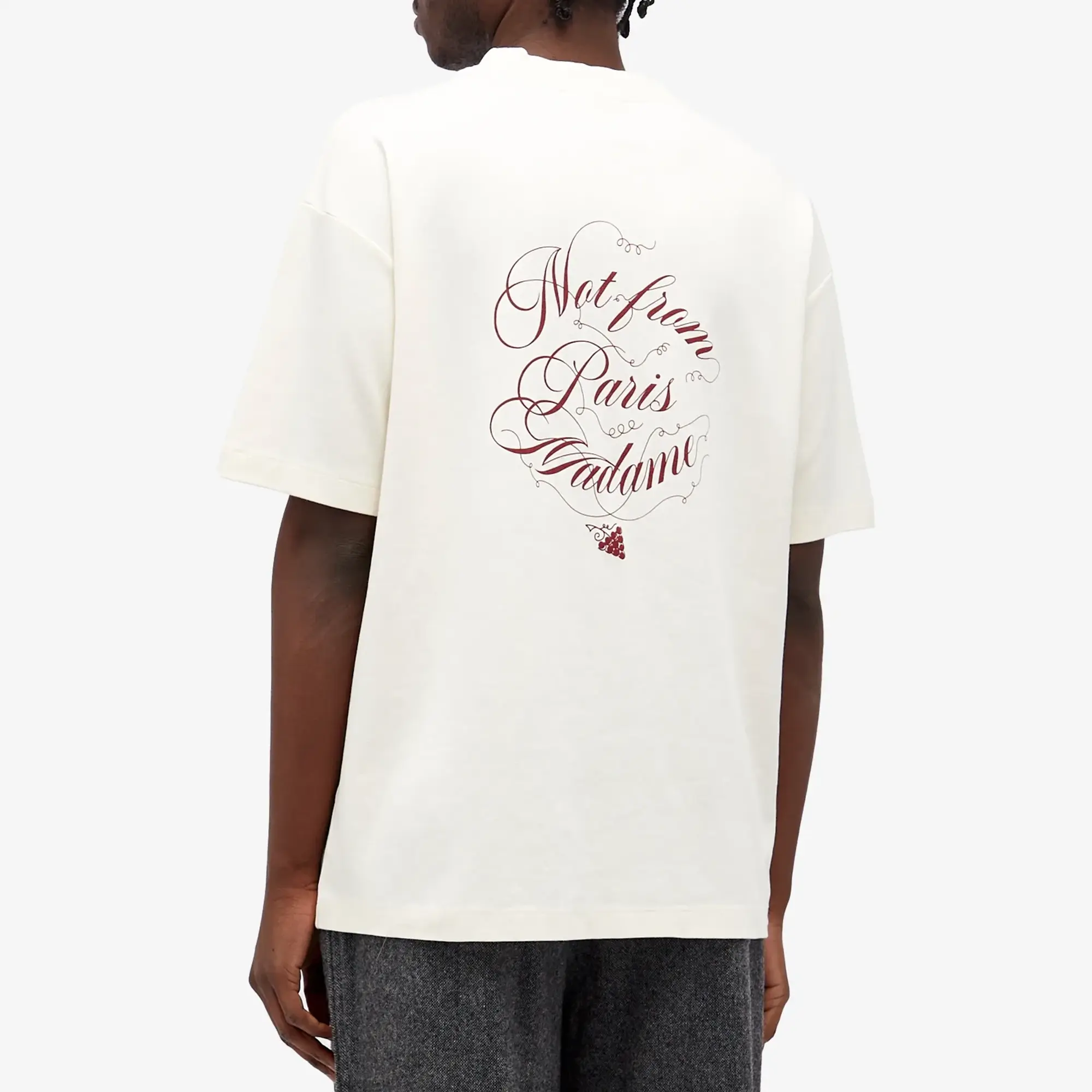 Drôle de Monsieur Men's Not From Paris Madame Caligraphy T-Shirt Cream