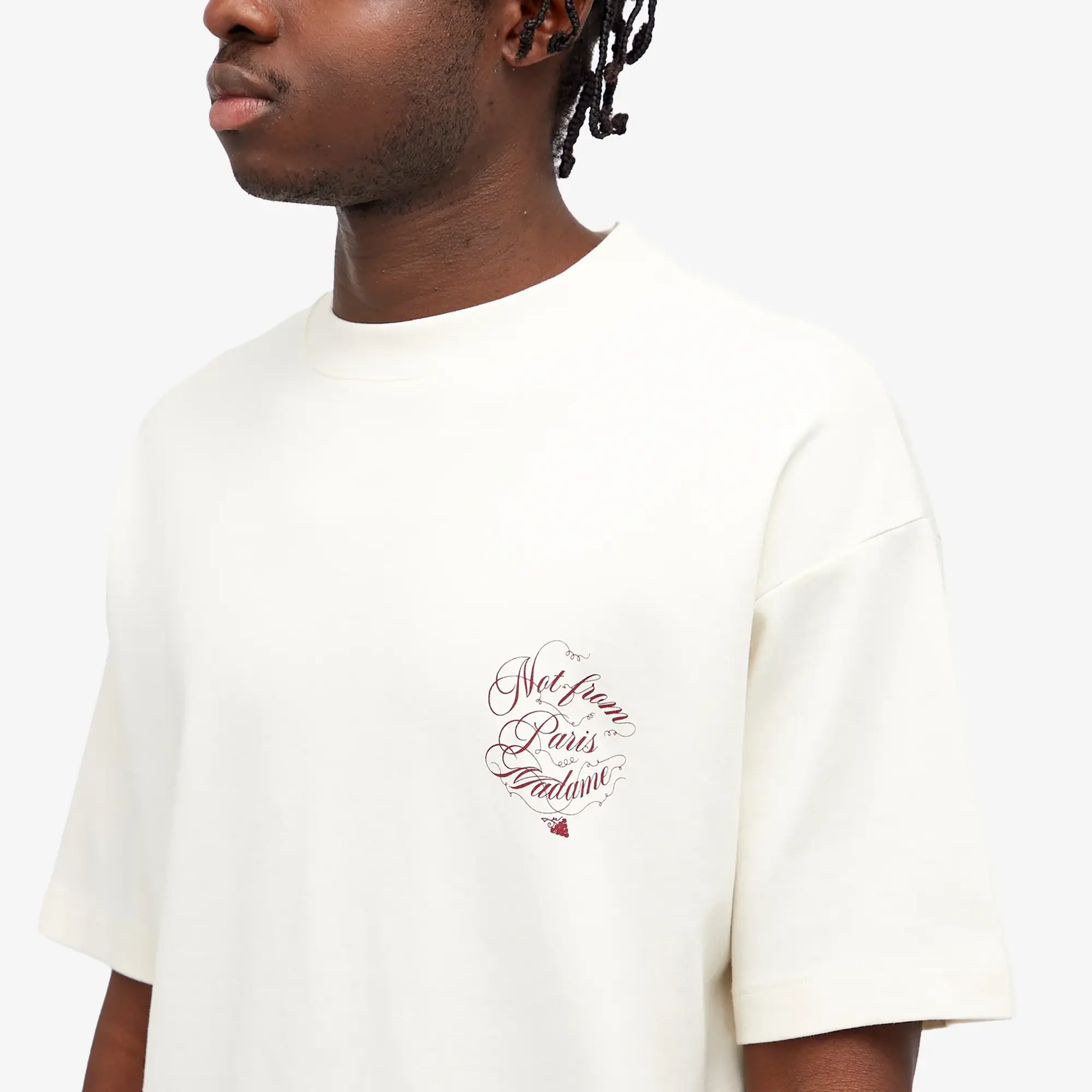 Drôle de Monsieur Men's Not From Paris Madame Caligraphy T-Shirt Cream