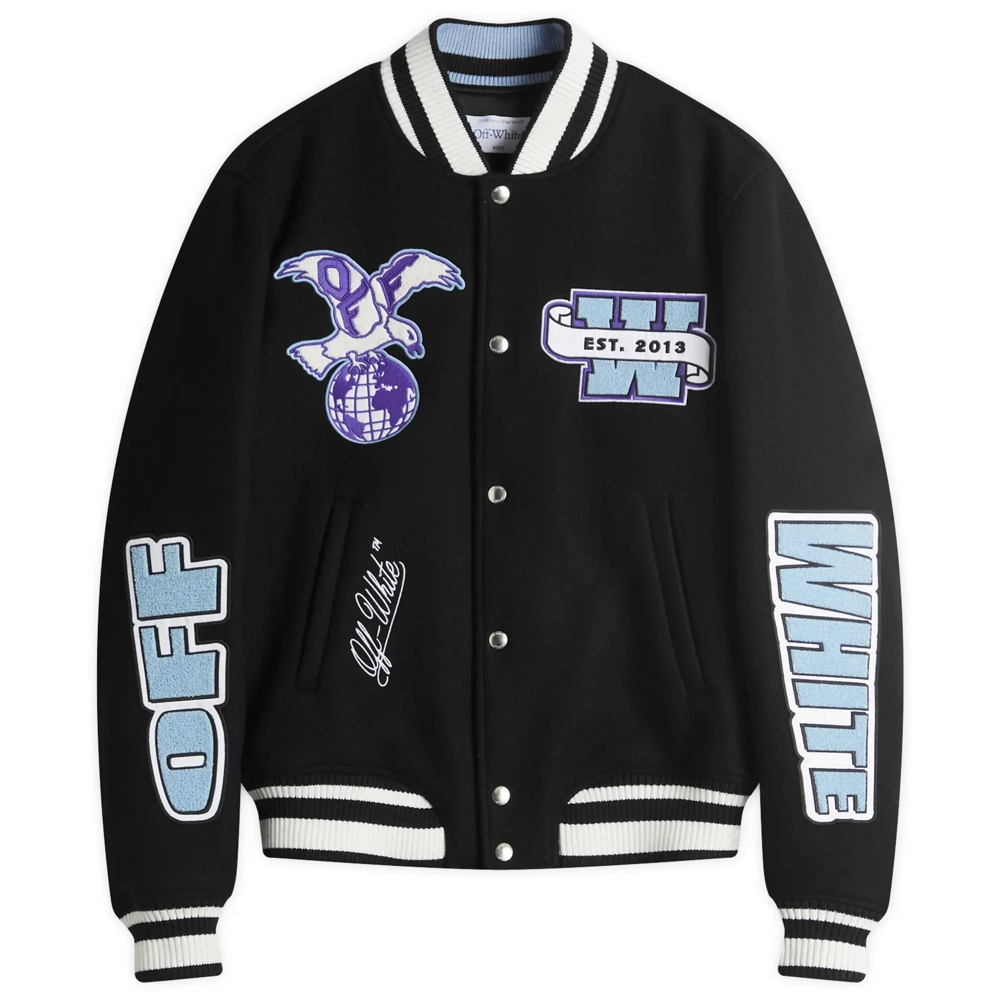 Off-White Men's Eagle Wool Varsity Jacket Black/Deep Blue