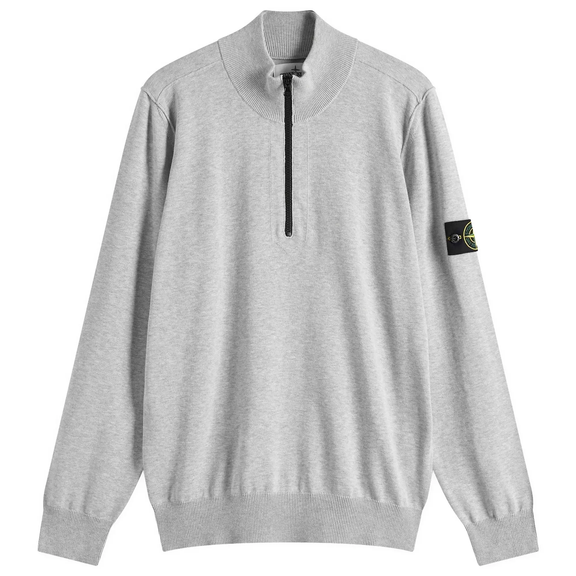 Stone Island Men's Organic Soft Cotton Half Zip Knit Melange Pearl Grey