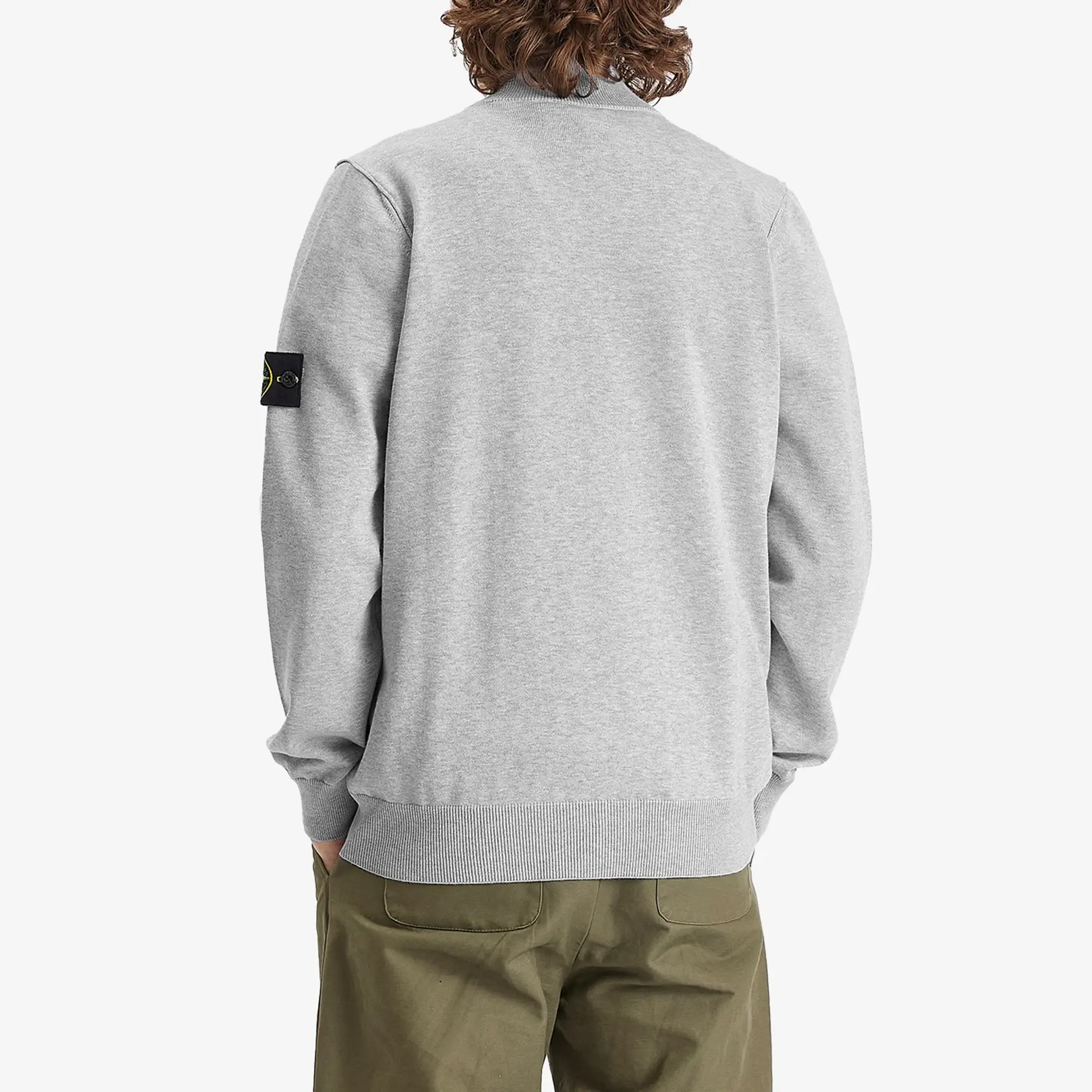 Stone Island Men's Organic Soft Cotton Half Zip Knit Melange Pearl Grey