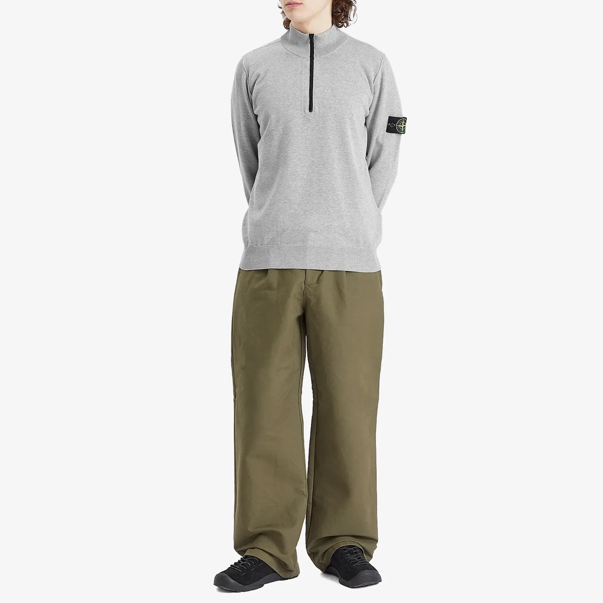 Stone Island Men's Organic Soft Cotton Half Zip Knit Melange Pearl Grey