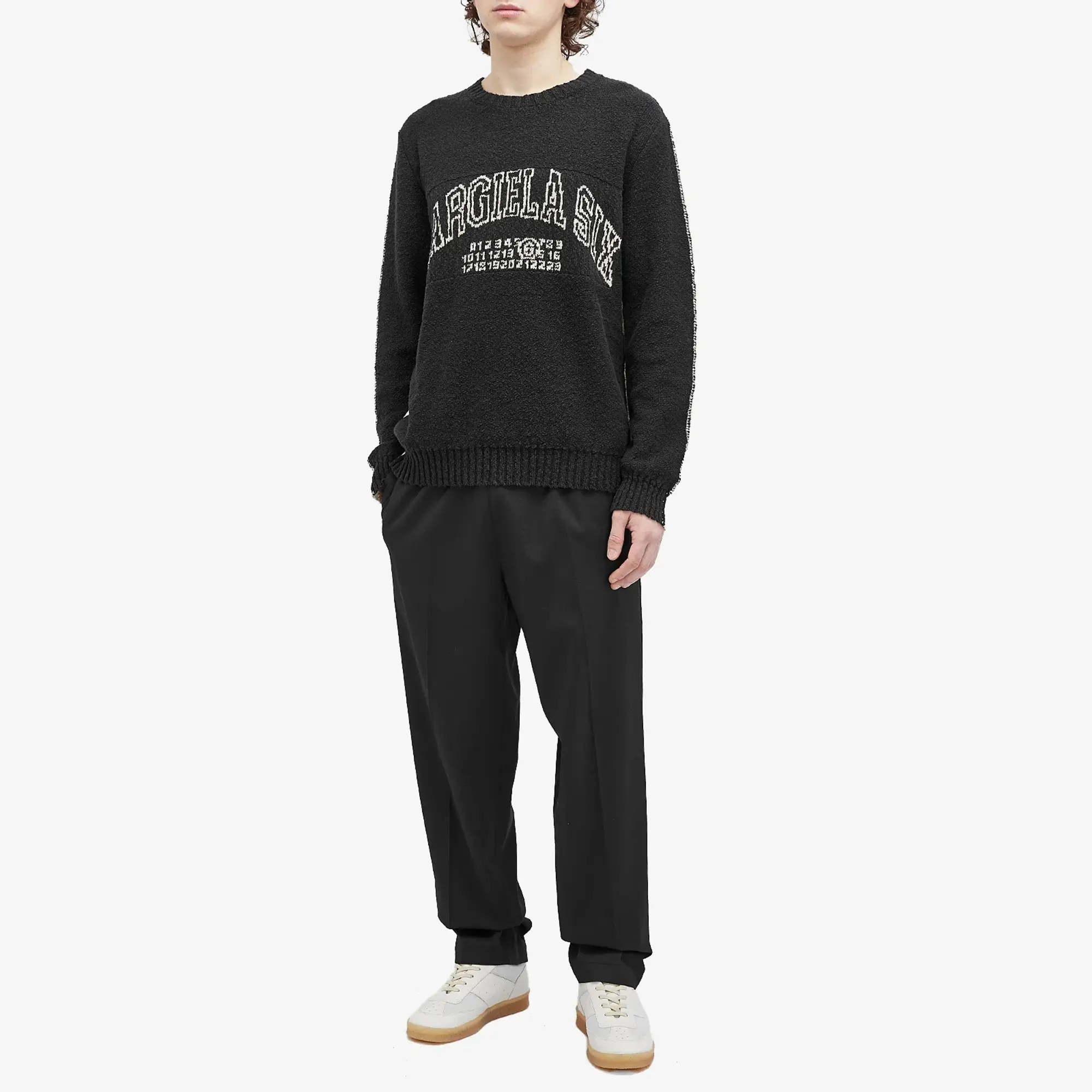 MM6 Maison Margiela Men's College Print Bi Colour Jumper Black/Dune