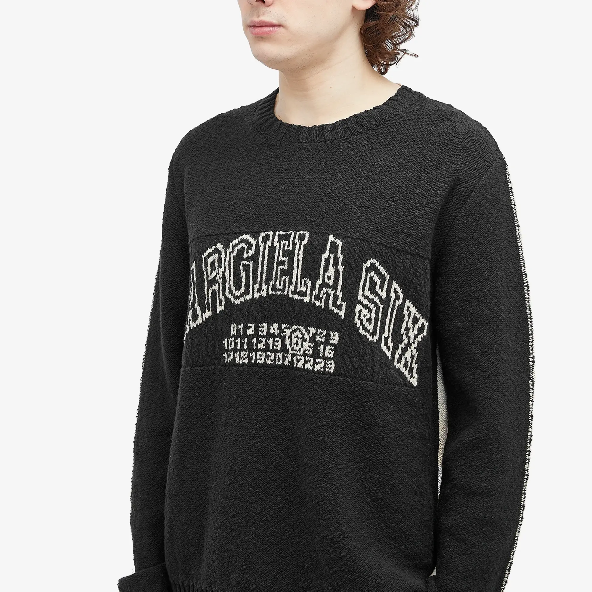 MM6 Maison Margiela Men's College Print Bi Colour Jumper Black/Dune