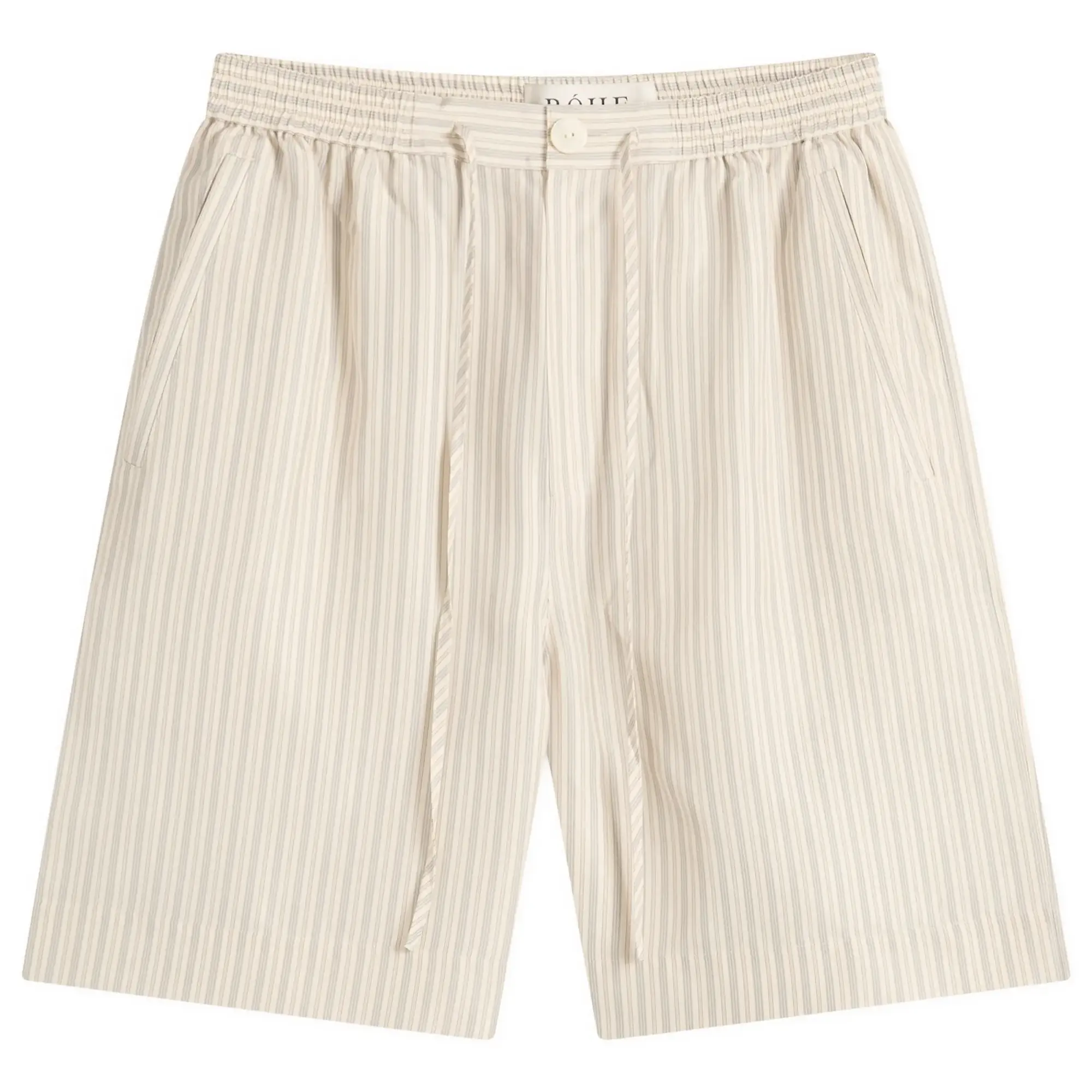 Róhe Men's Stripe Silk Drawstring Shorts Cream Heritage Stripe