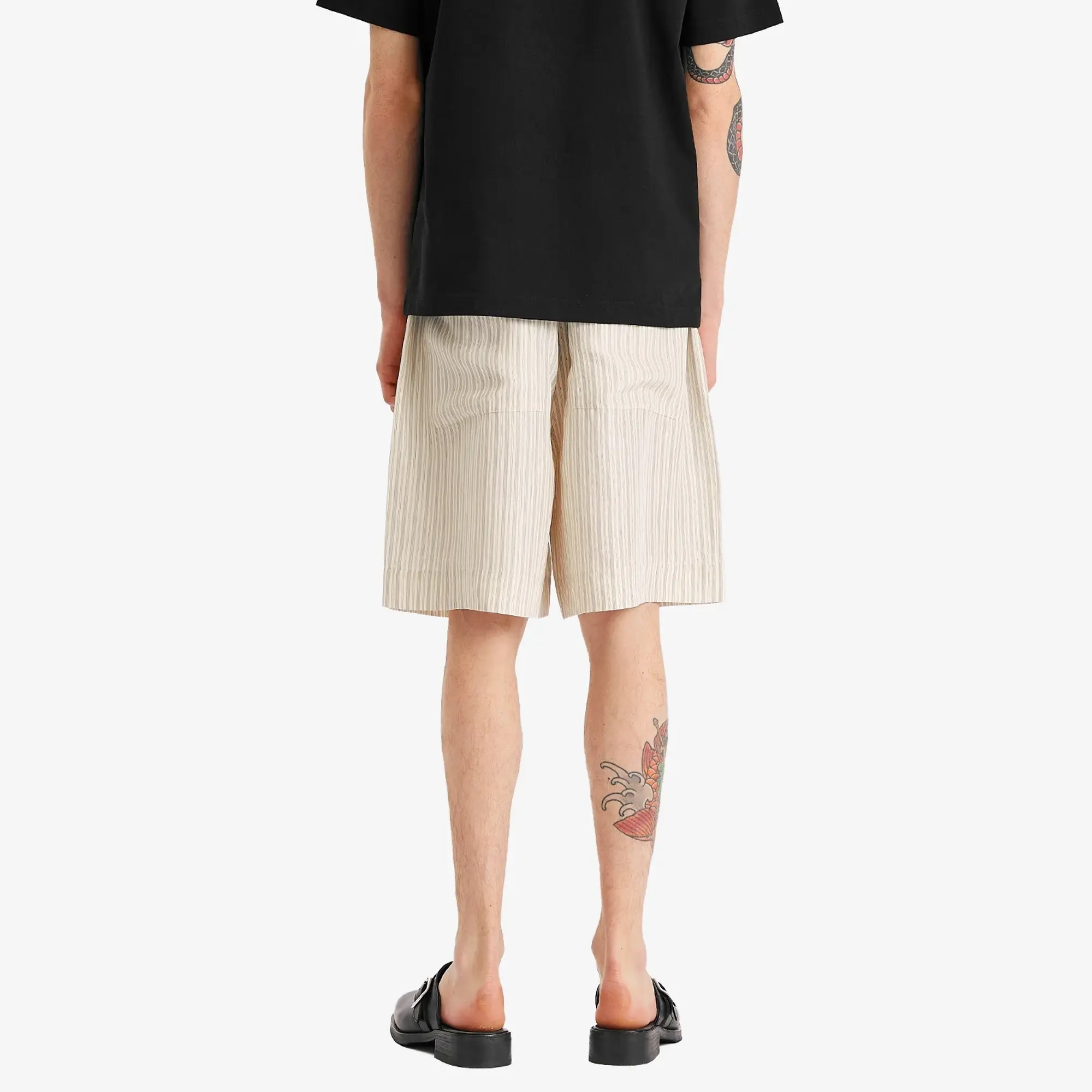 Róhe Men's Stripe Silk Drawstring Shorts Cream Heritage Stripe