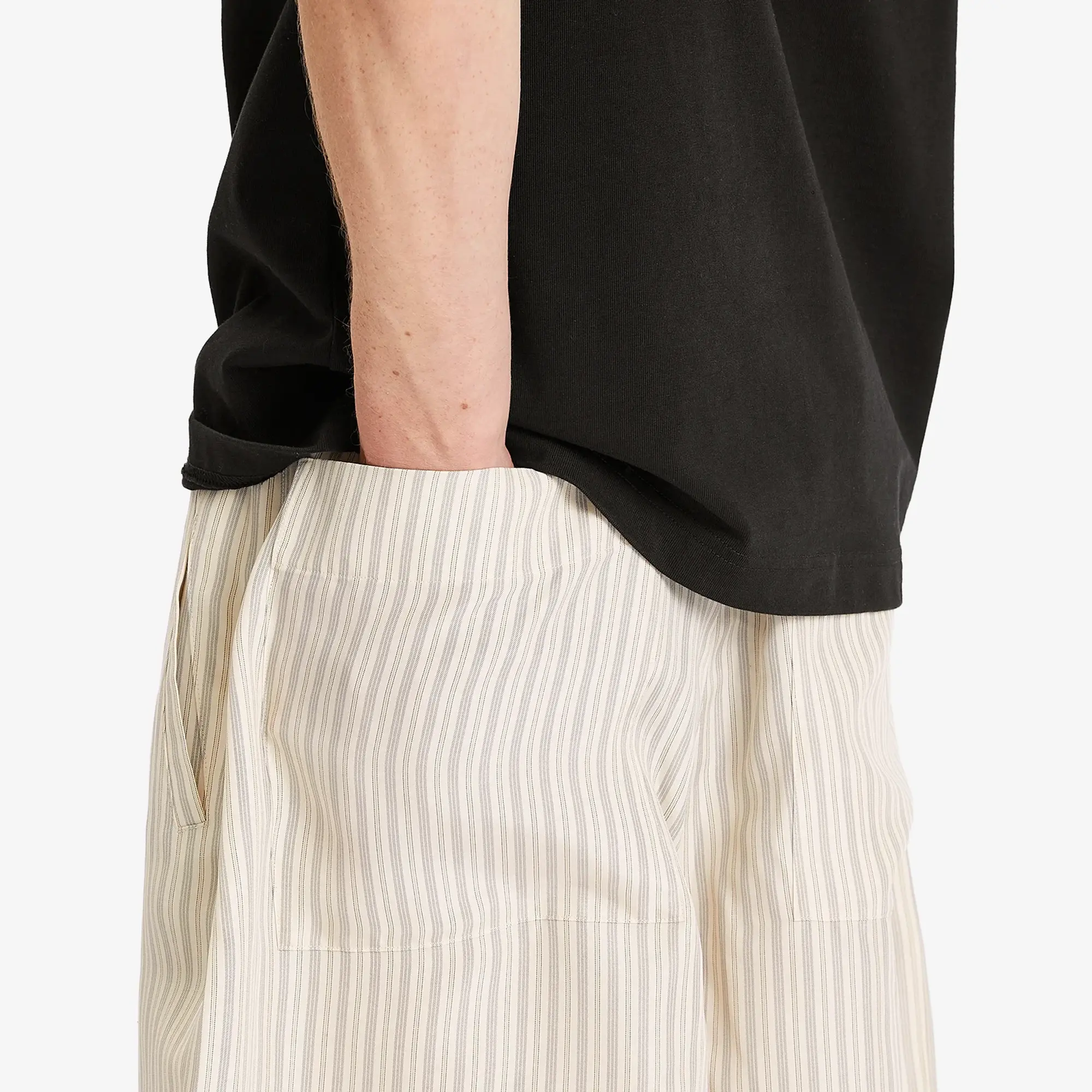 Róhe Men's Stripe Silk Drawstring Shorts Cream Heritage Stripe