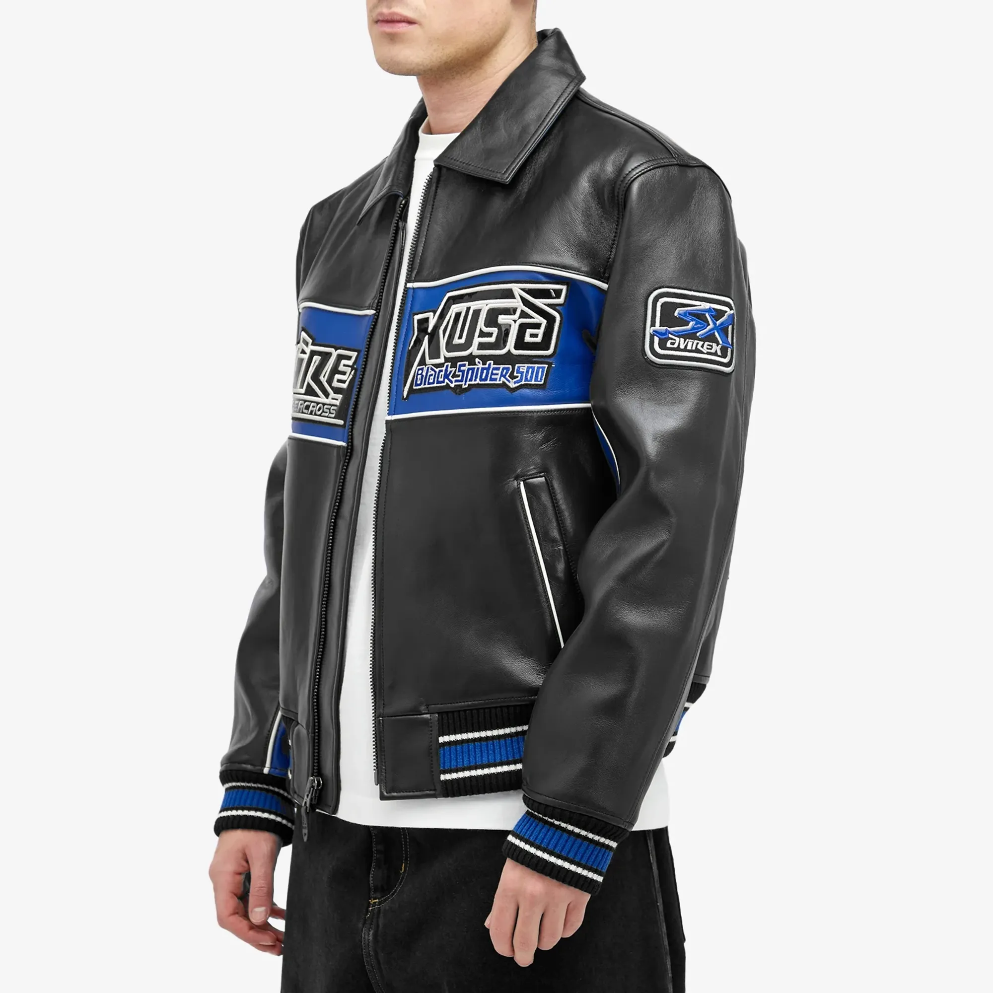 Avirex Men's Black Spider Leather Jacket | 44AVF243O23-001 | FOOTY.COM