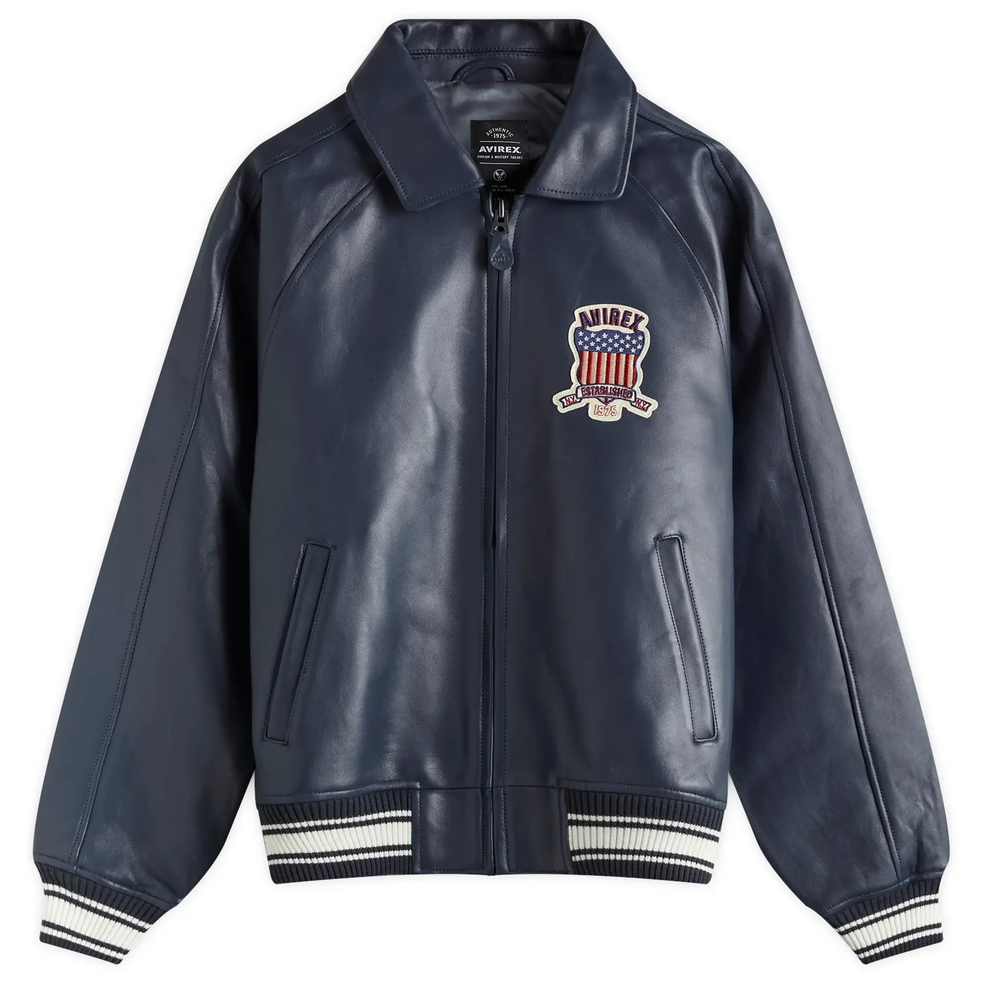 Avirex Men's Icon Leather Jacket Navy Blue