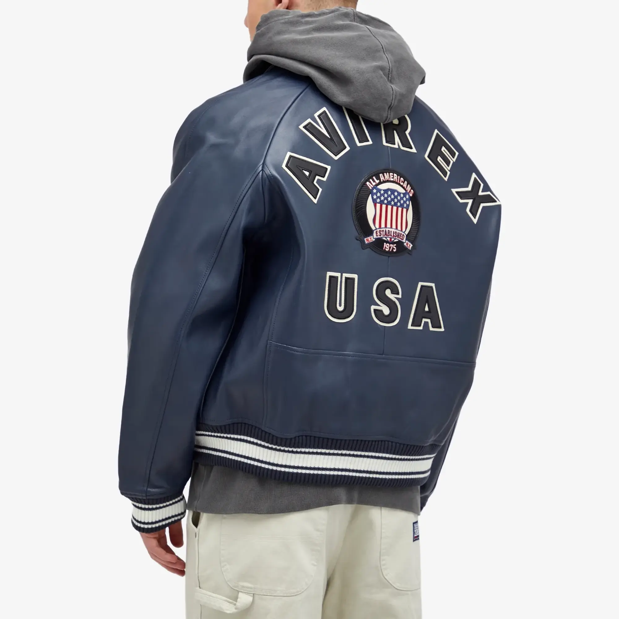 Avirex Men's Icon Leather Jacket Navy Blue