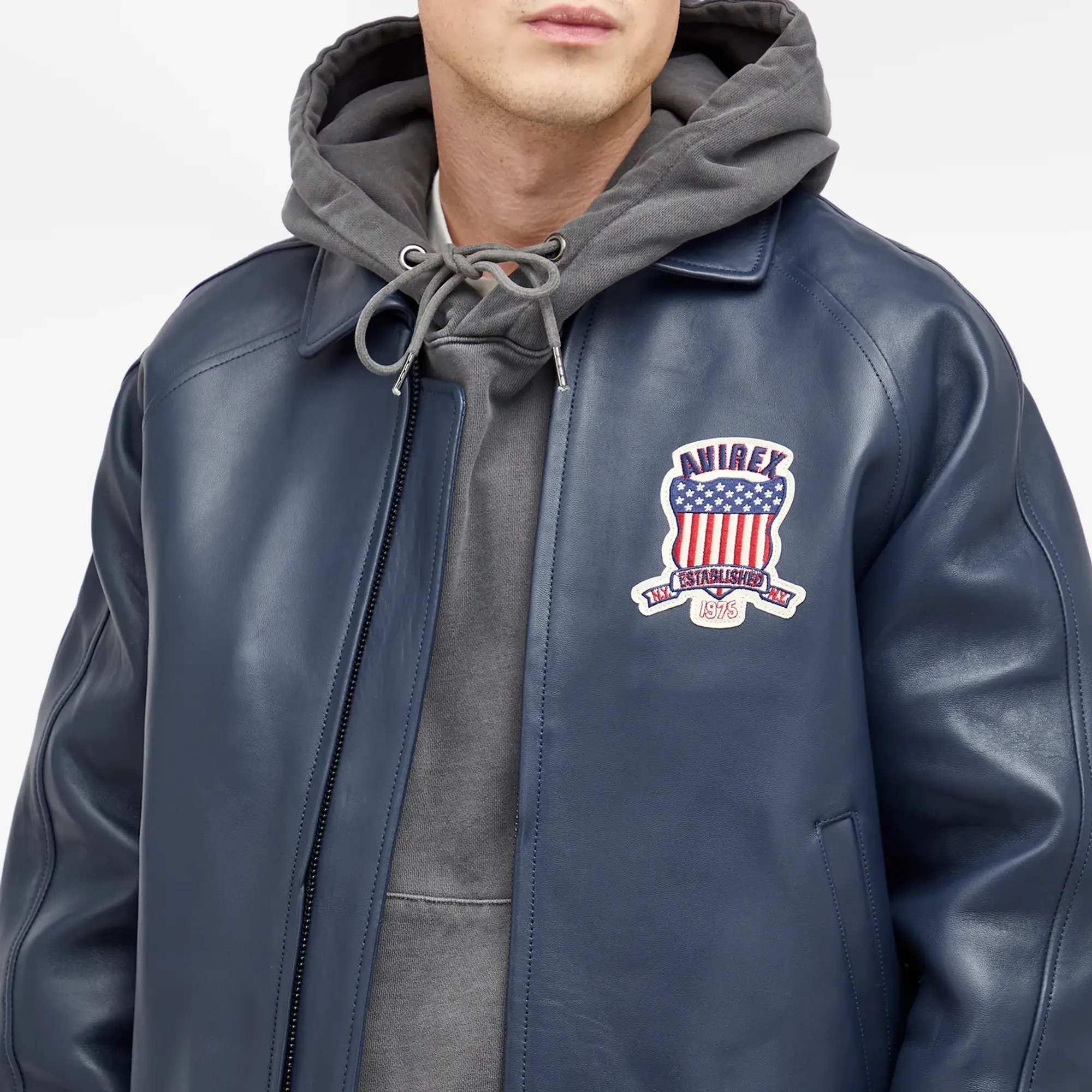 Avirex Men's Icon Leather Jacket Navy Blue