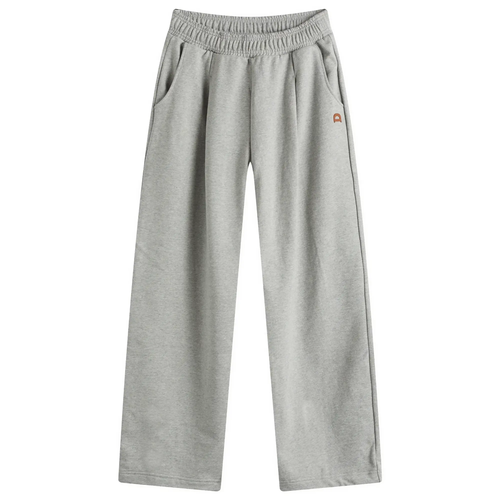 DUNST Women's Unisex Leather Logo Wide Sweat Pants Melange Grey