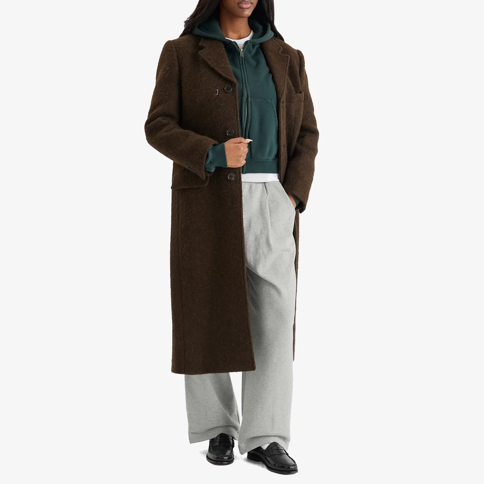 DUNST Women's Unisex Leather Logo Wide Sweat Pants Melange Grey