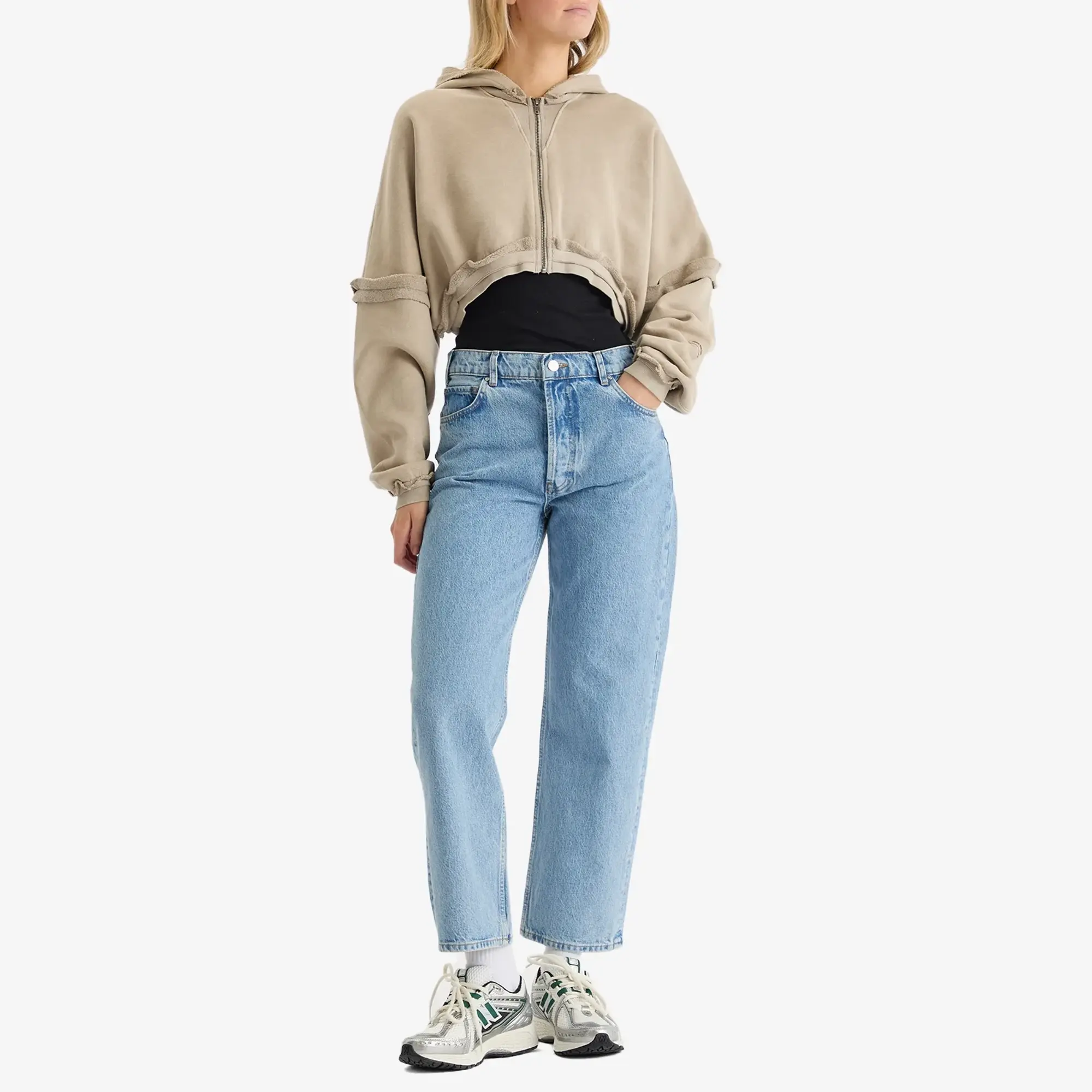Joah Brown Women's Deconstructed Crop Zip Hoodie Sand