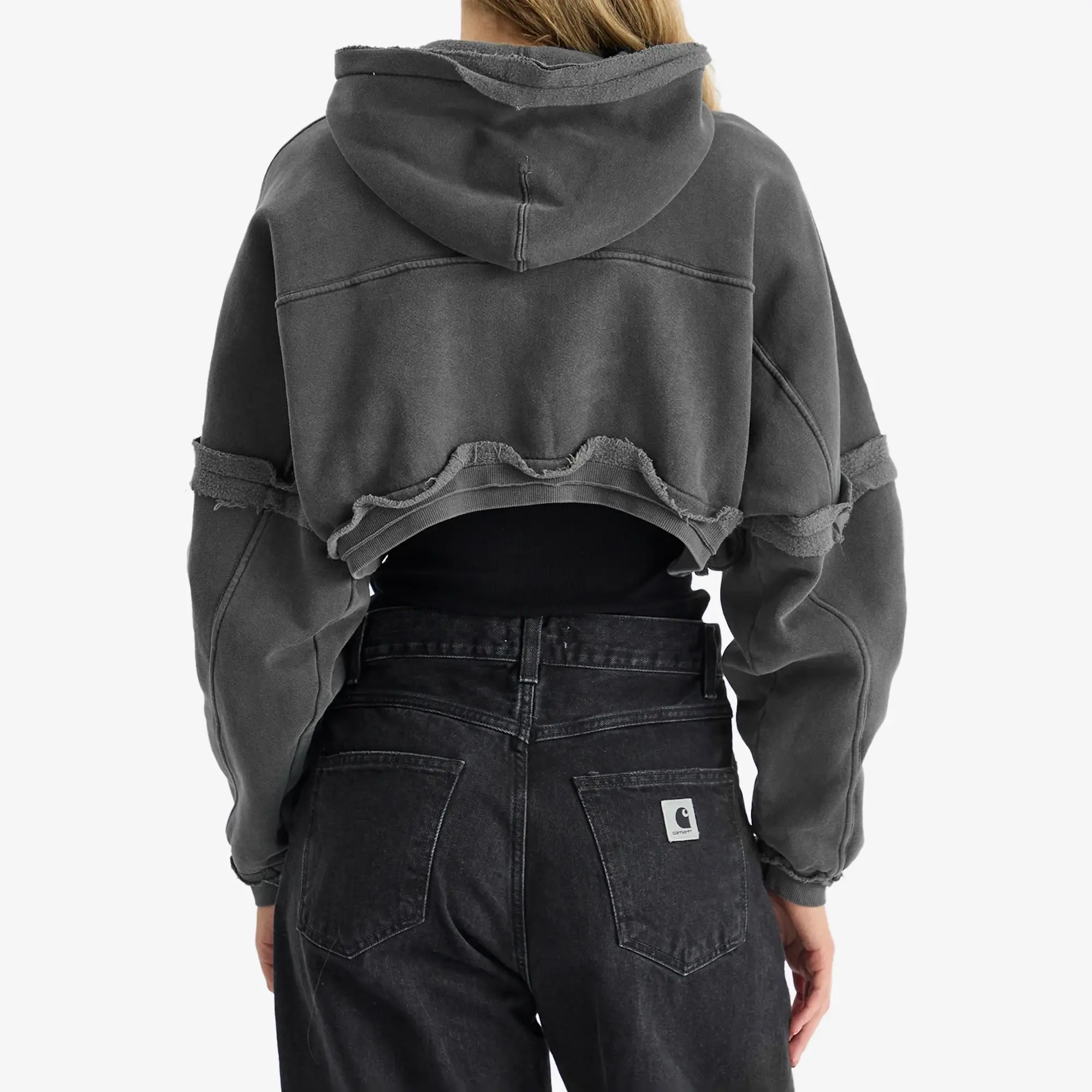 Joah Brown Women's Deconstructed Crop Zip Hoodie Washed Black