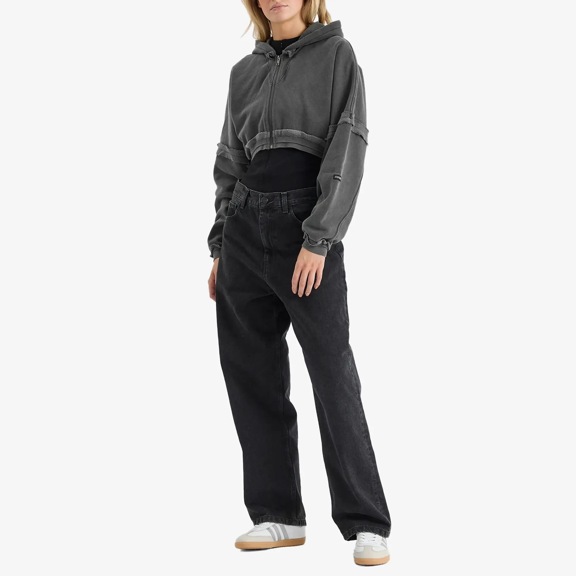 Joah Brown Women's Deconstructed Crop Zip Hoodie Washed Black