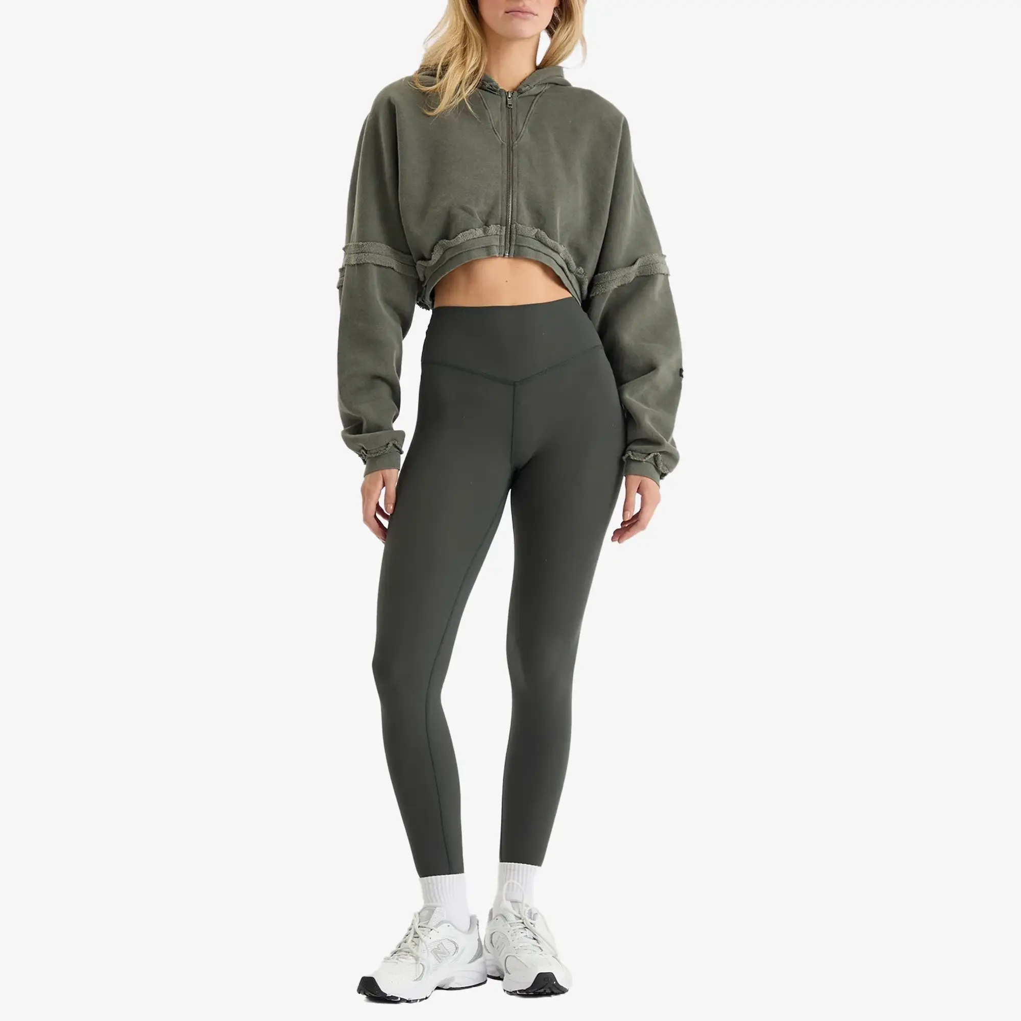 Joah Brown Women's Deconstructed Crop Zip Hoodie Washed Sage