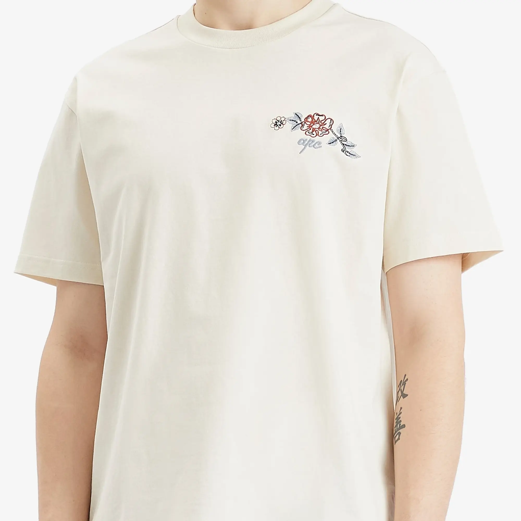 A.P.C. Men's Oscar Floral Logo T-Shirt Ecru