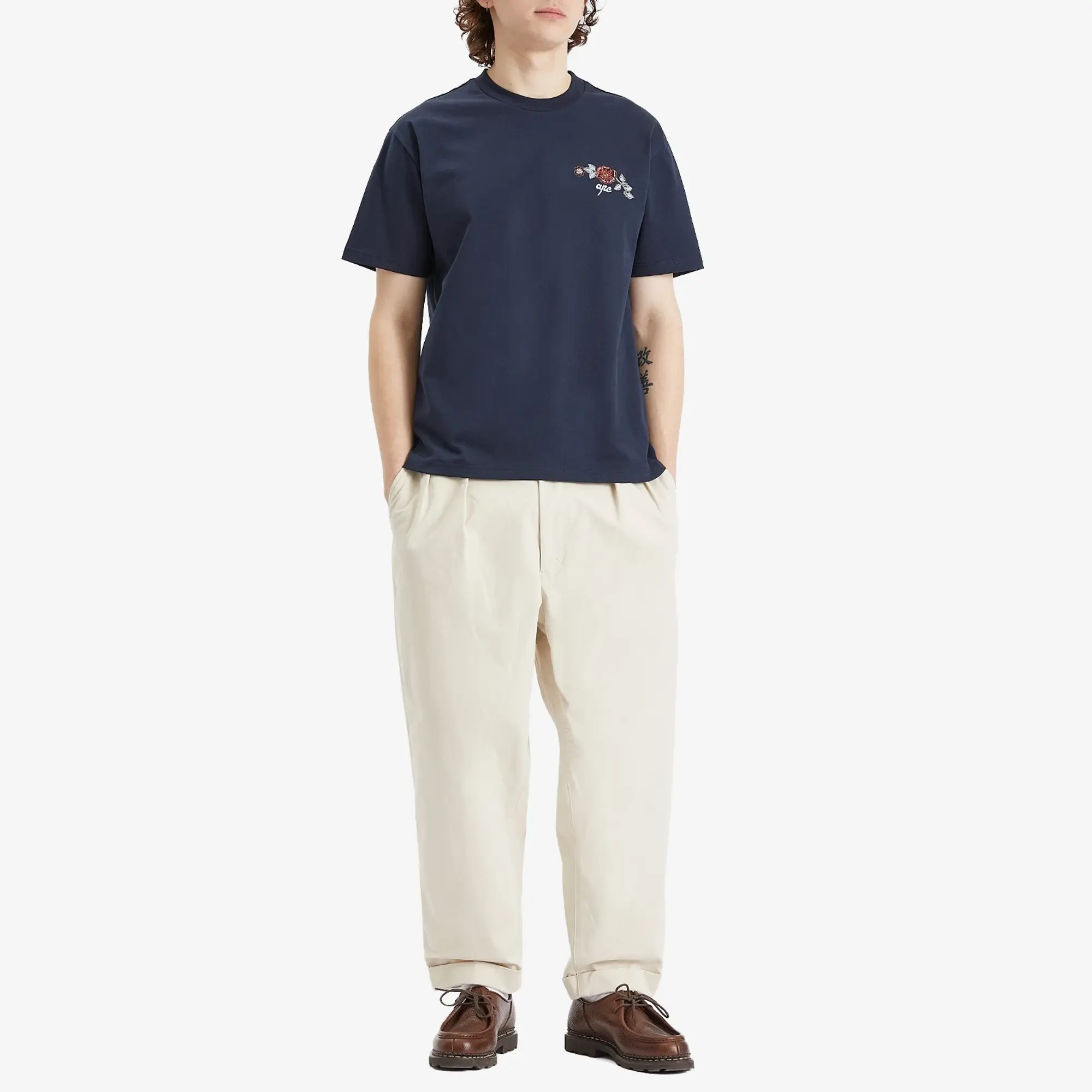 A.P.C. Men's Oscar Floral Logo T-Shirt Dark Navy