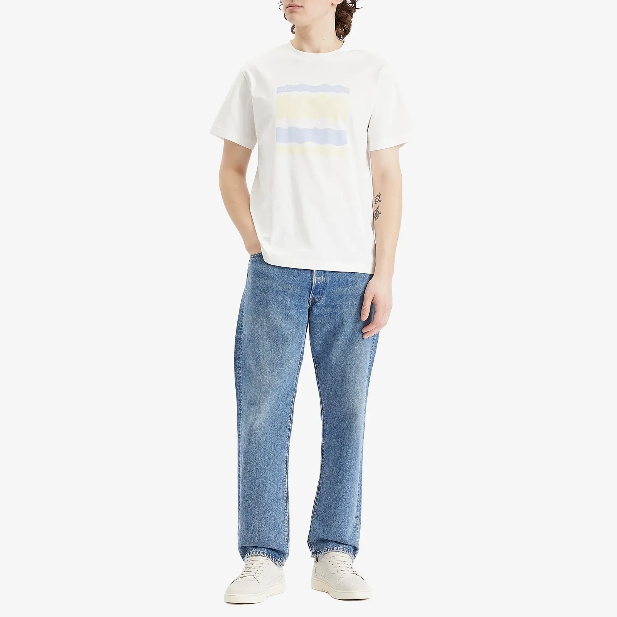 Asics A.P.C. Men's Malone Wave Print T-Shirt White/Yellow