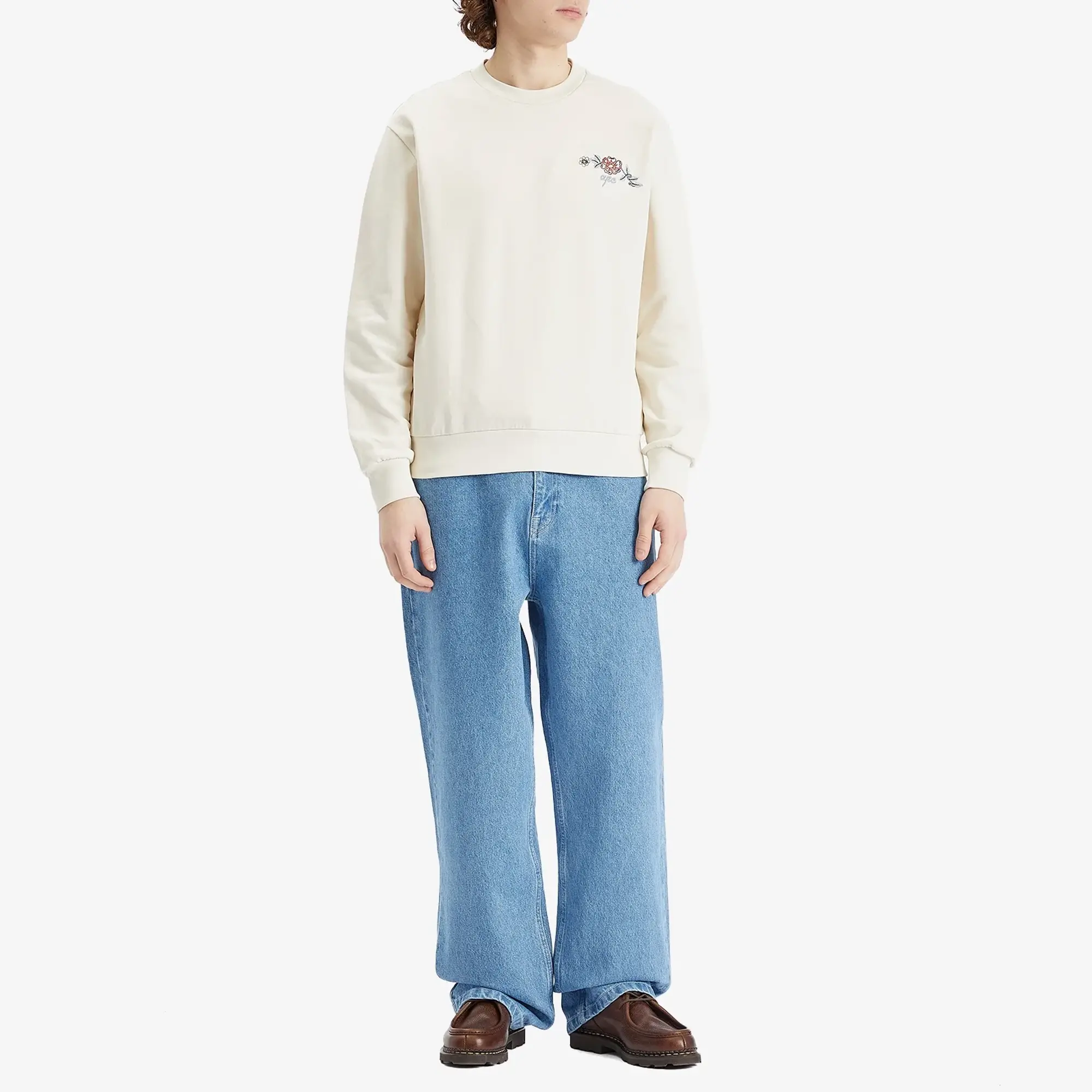 A.P.C. Men's Tyler Floral Logo Crew Sweatshirt Ecru