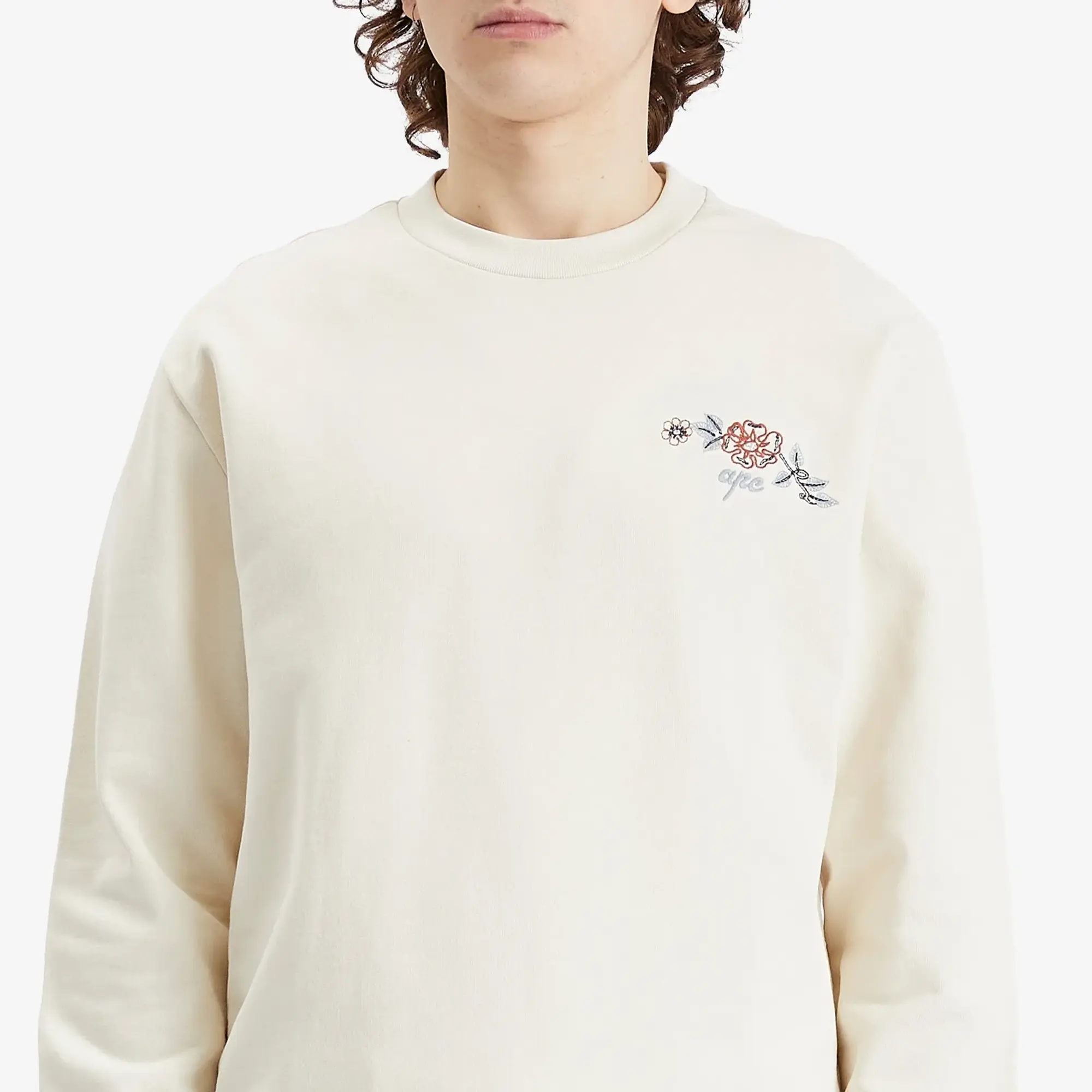A.P.C. Men's Tyler Floral Logo Crew Sweatshirt Ecru