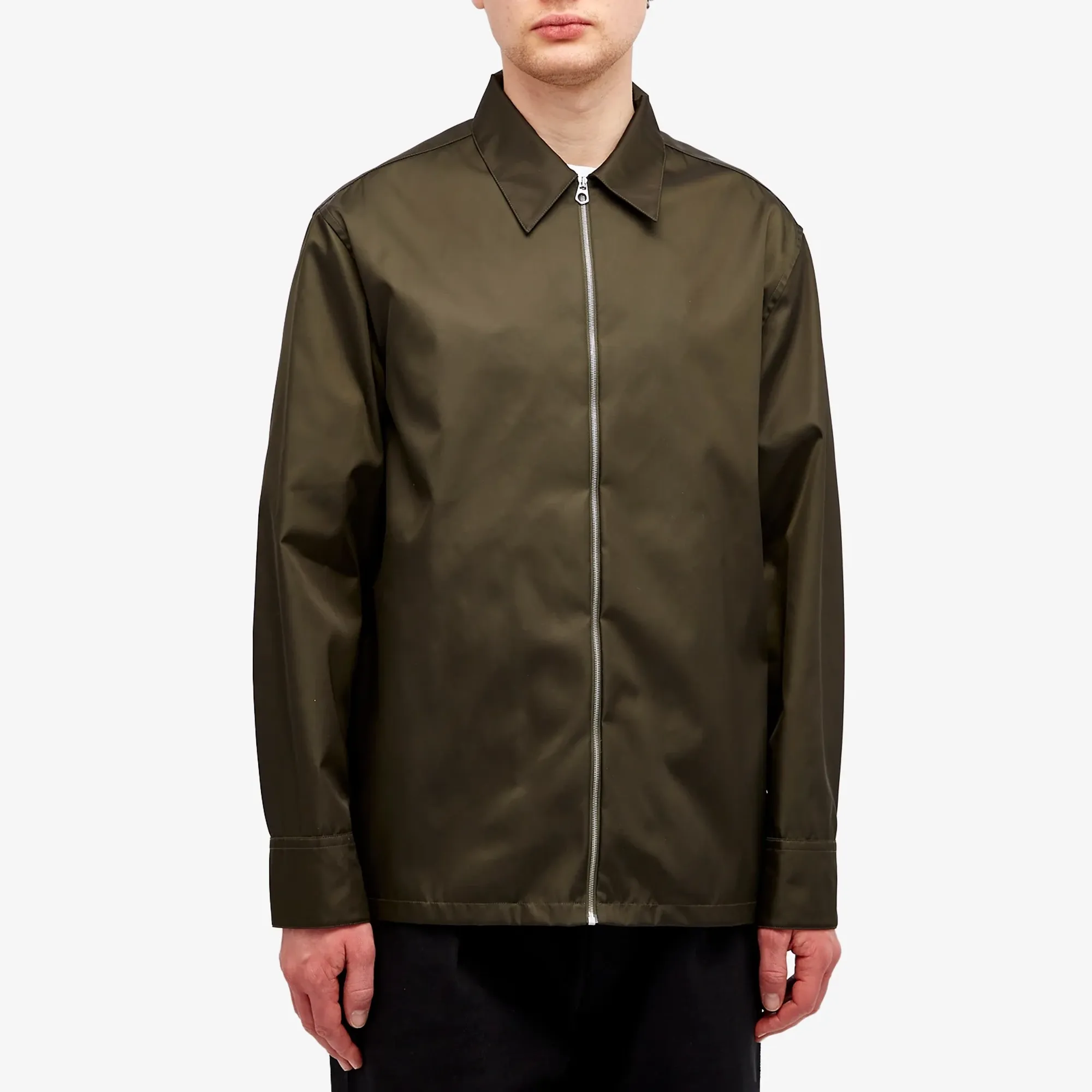 Jil Sander Men's Nylon Zip Through Overshirt Dark Green