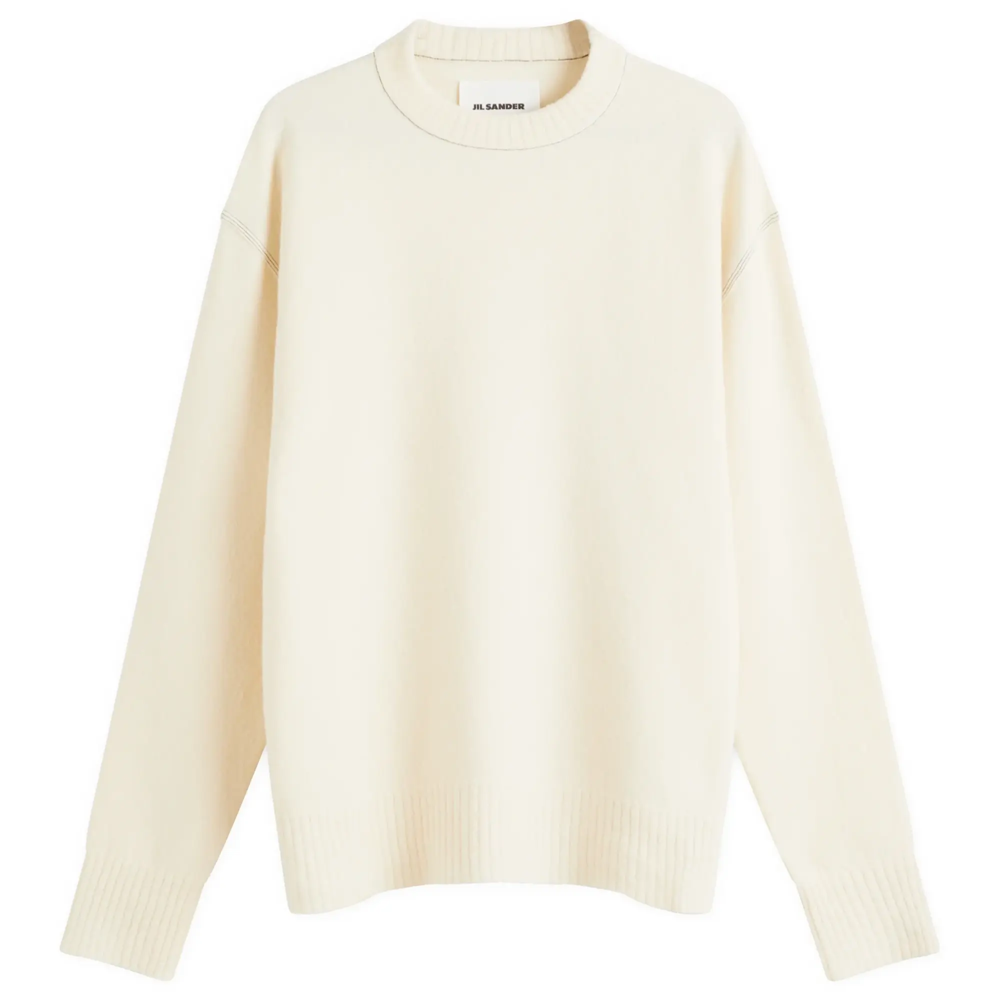 Jil Sander Men's Contrast Stitch Merino Wool Crew Knit Cornsilk