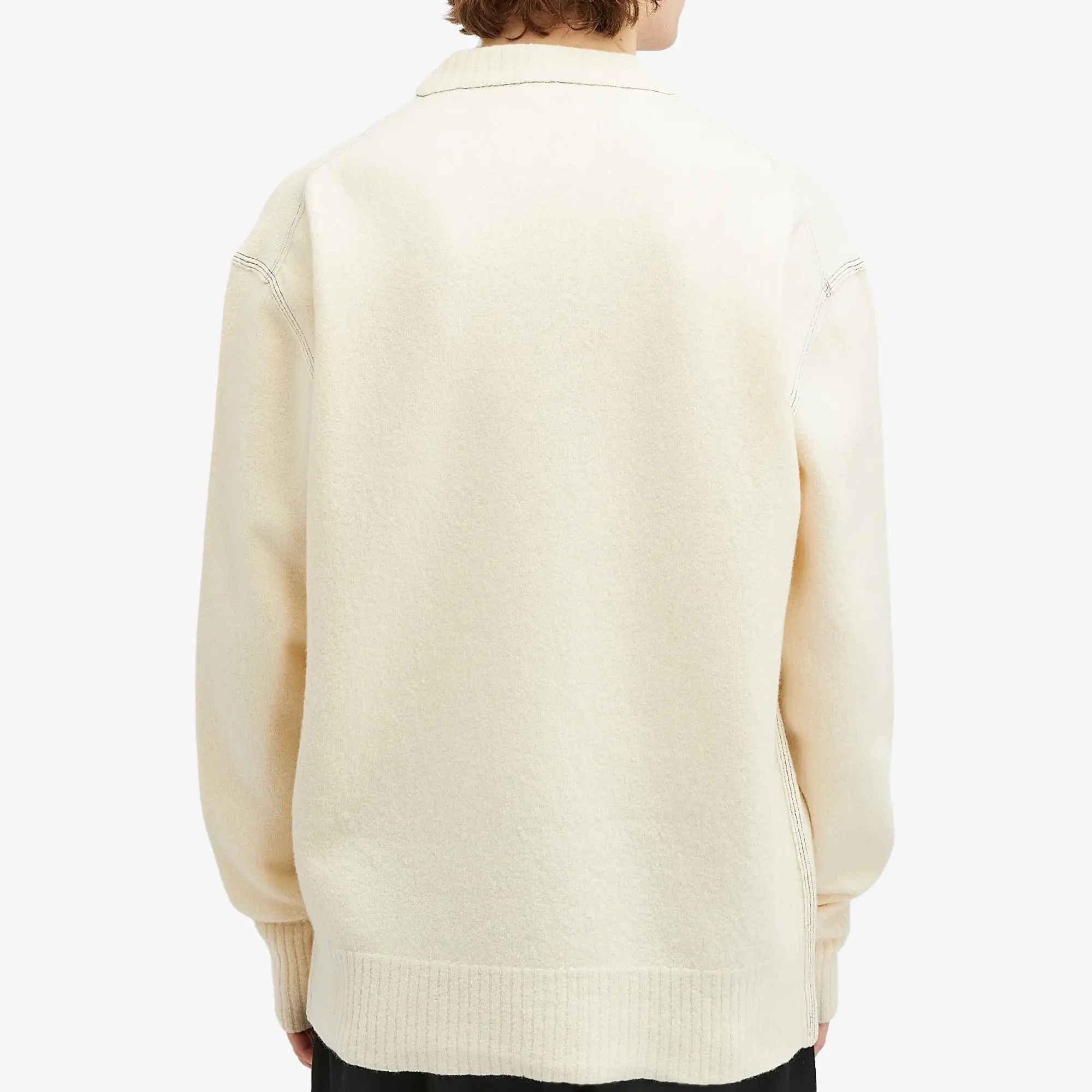 Jil Sander Men's Contrast Stitch Merino Wool Crew Knit Cornsilk
