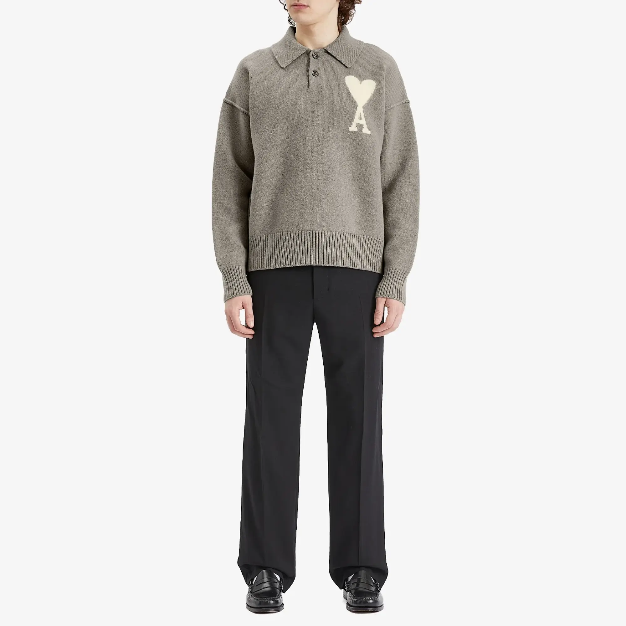 AMI Paris Men's Off White ADC Polo Ash/Off White