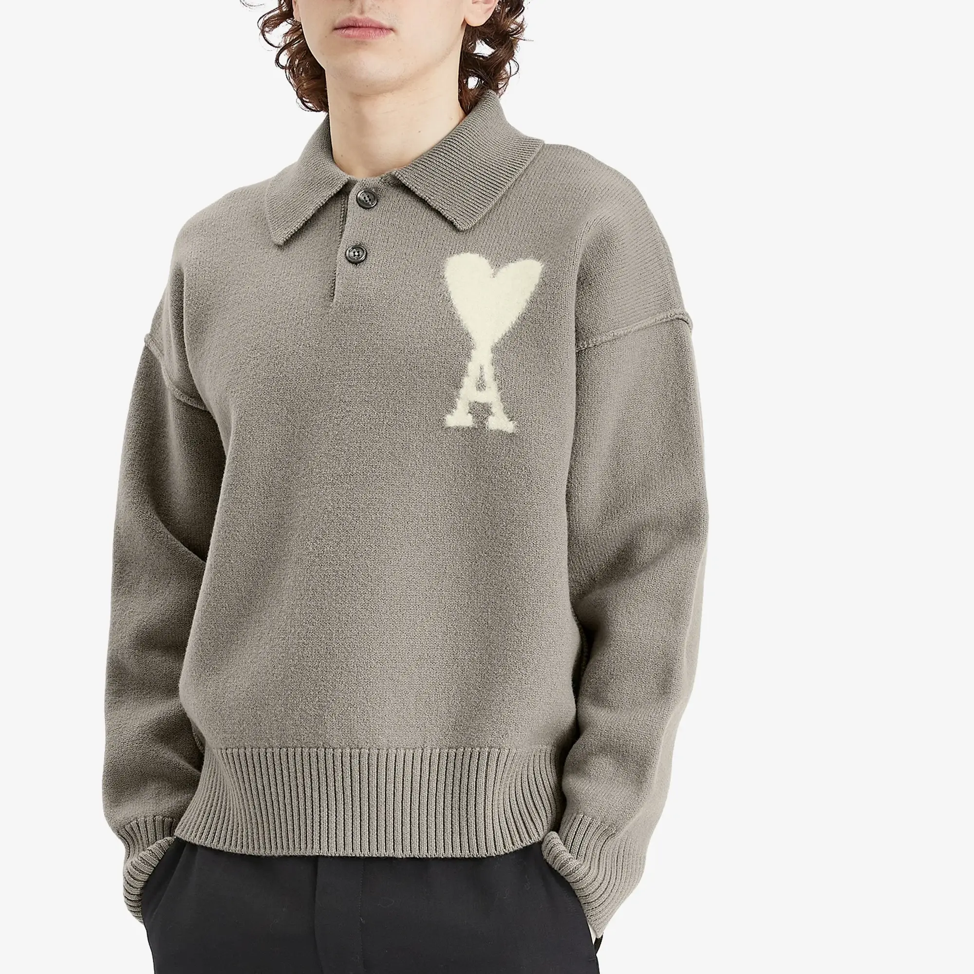 AMI Paris Men's Off White ADC Polo Ash/Off White