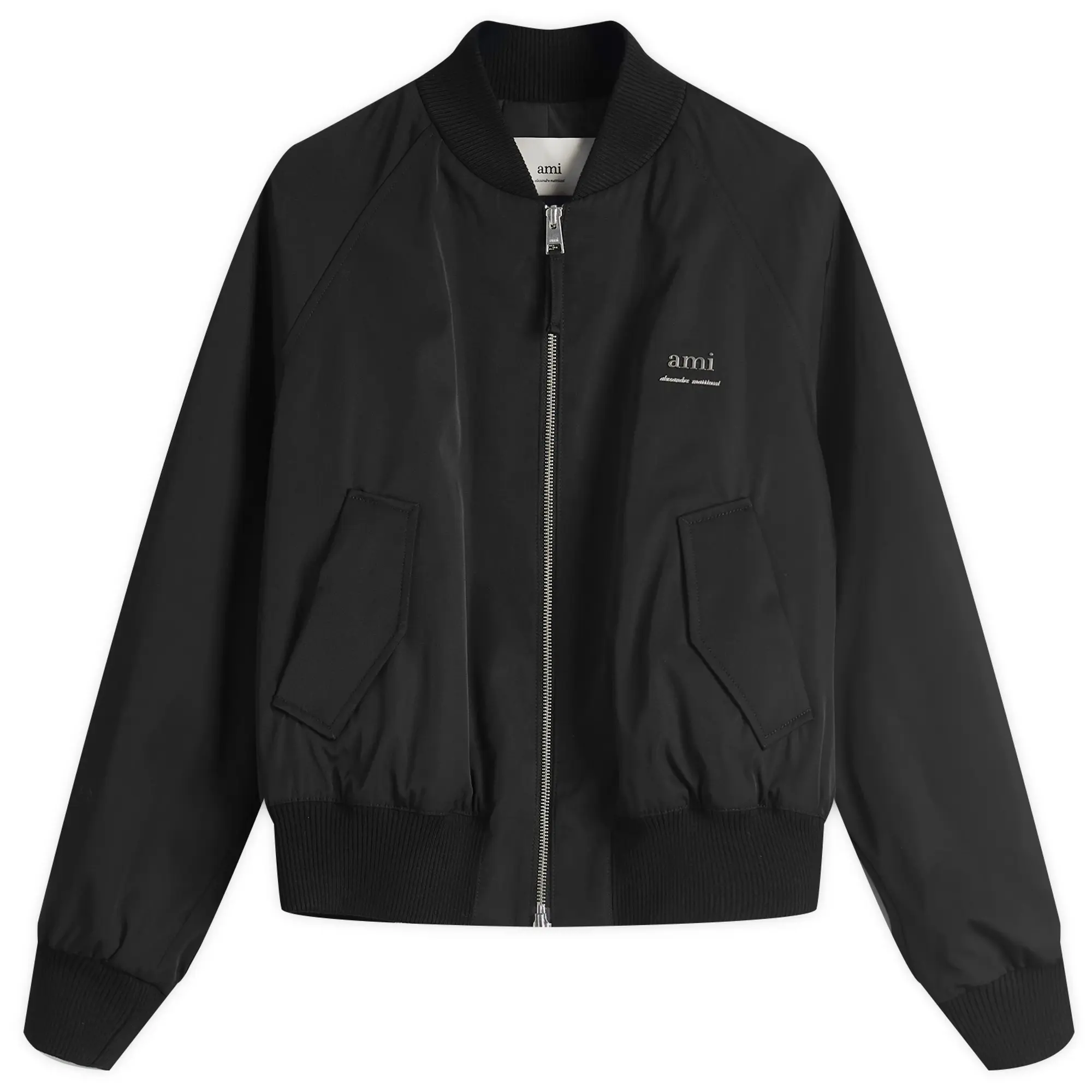 AMI Paris Women's Logo Bomber Wool Gabardine Black