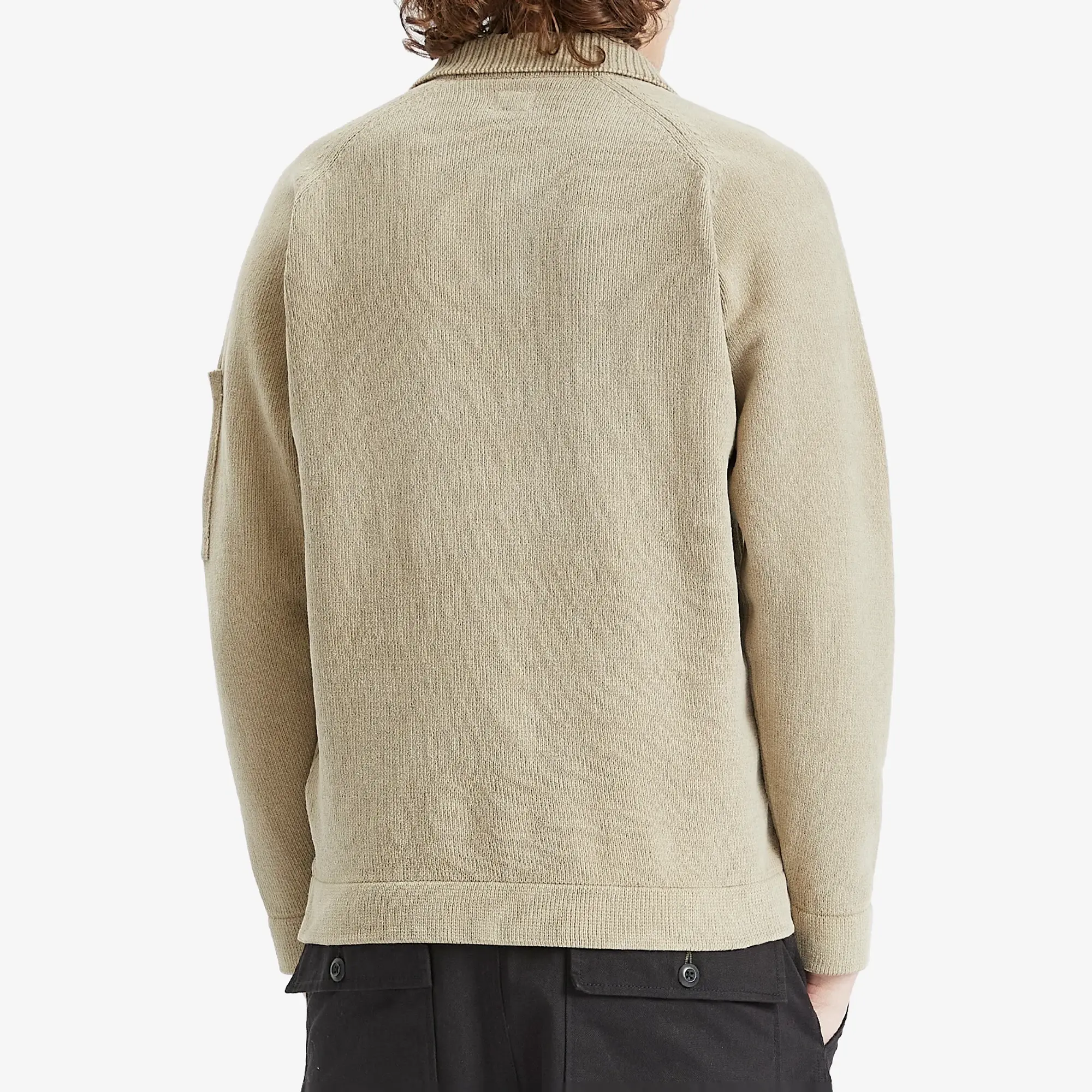 C.P. Company Men's Chenille Cotton Lens Knit Polo Smoked Pearl