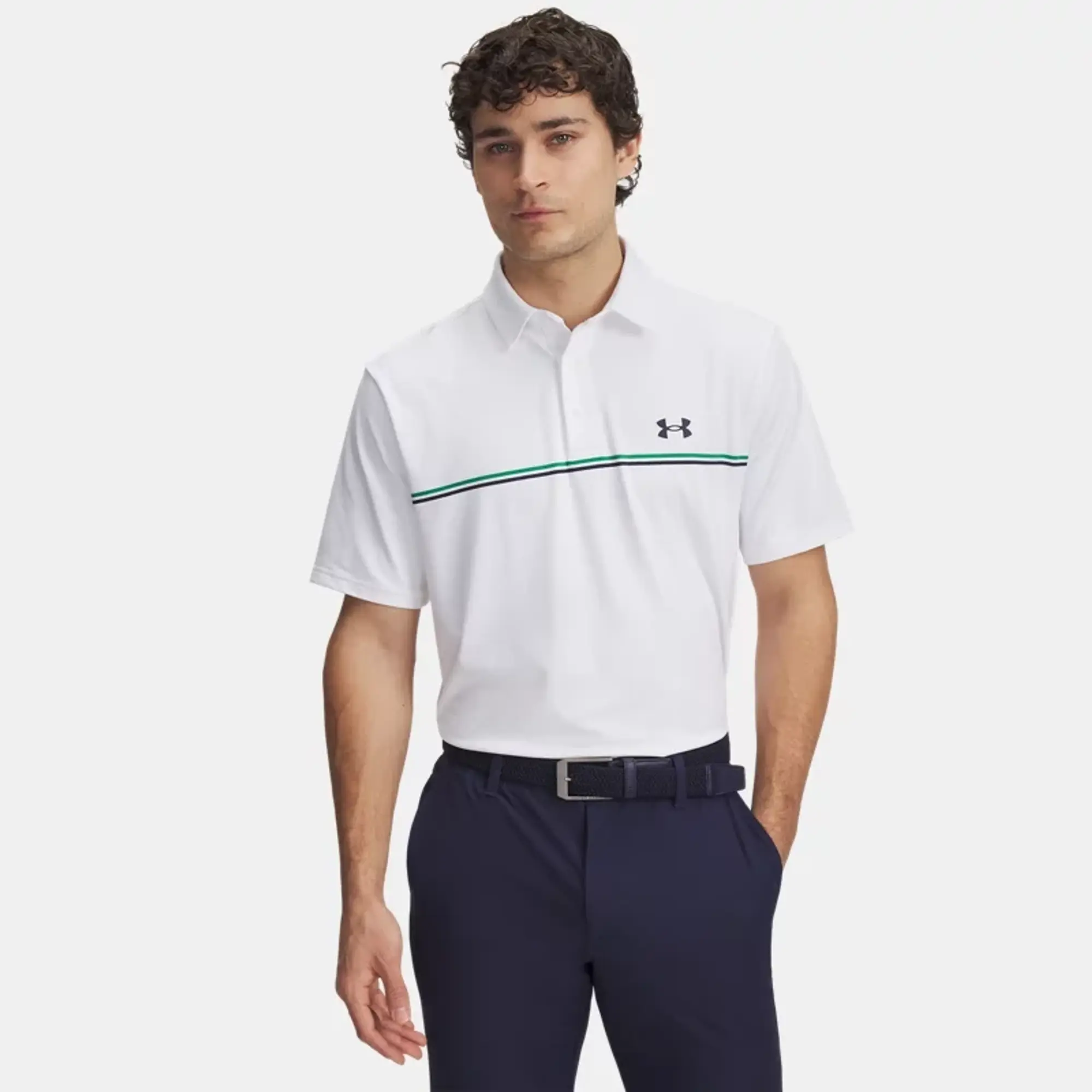 Men's  Under Armour  Playoff 3.0 Stripe Polo White / Team Kelly Green / Midnight Navy S