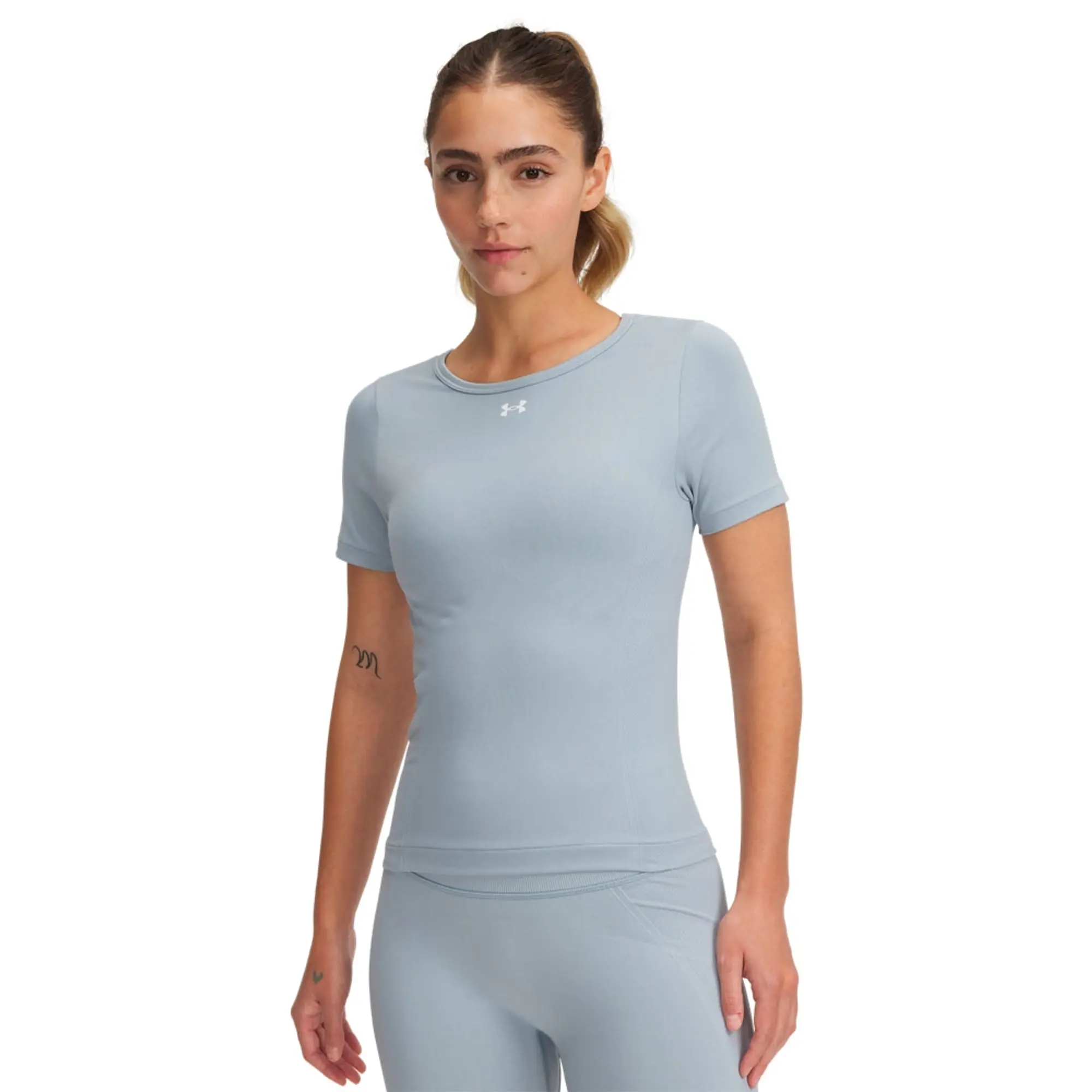 Women's  Under Armour  Train Seamless Short Sleeve Harbor Blue / White XS